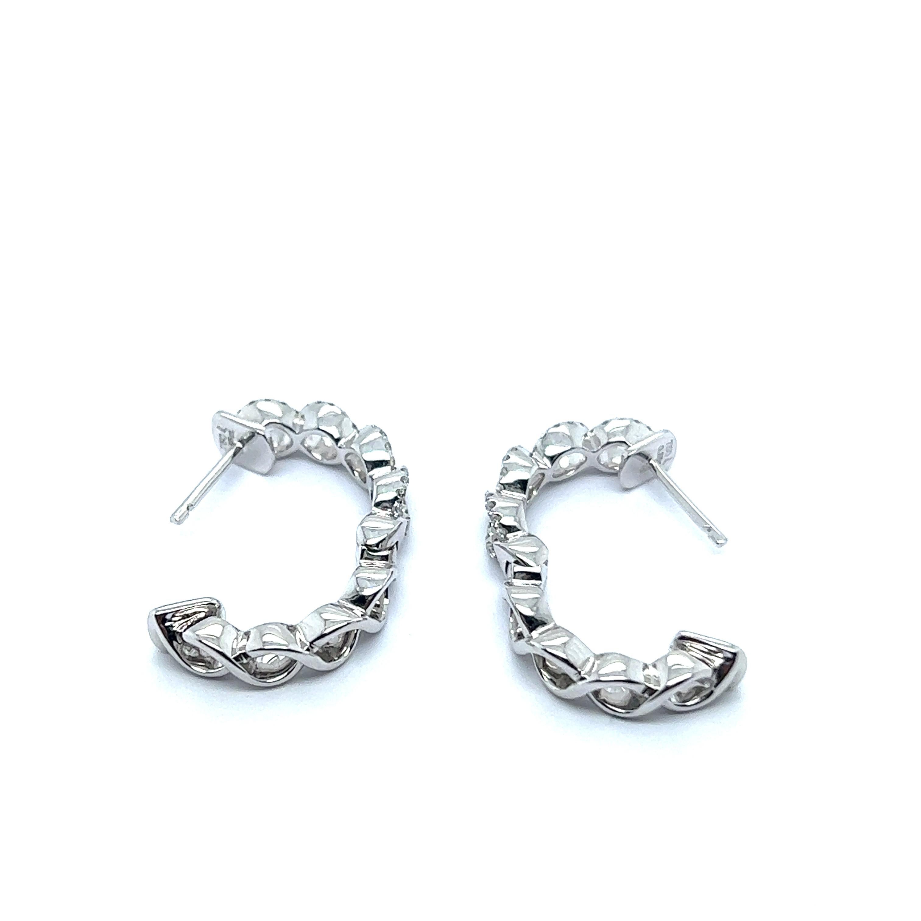 Diamond Hoop Earrings in 18 Karat White Gold For Sale 4