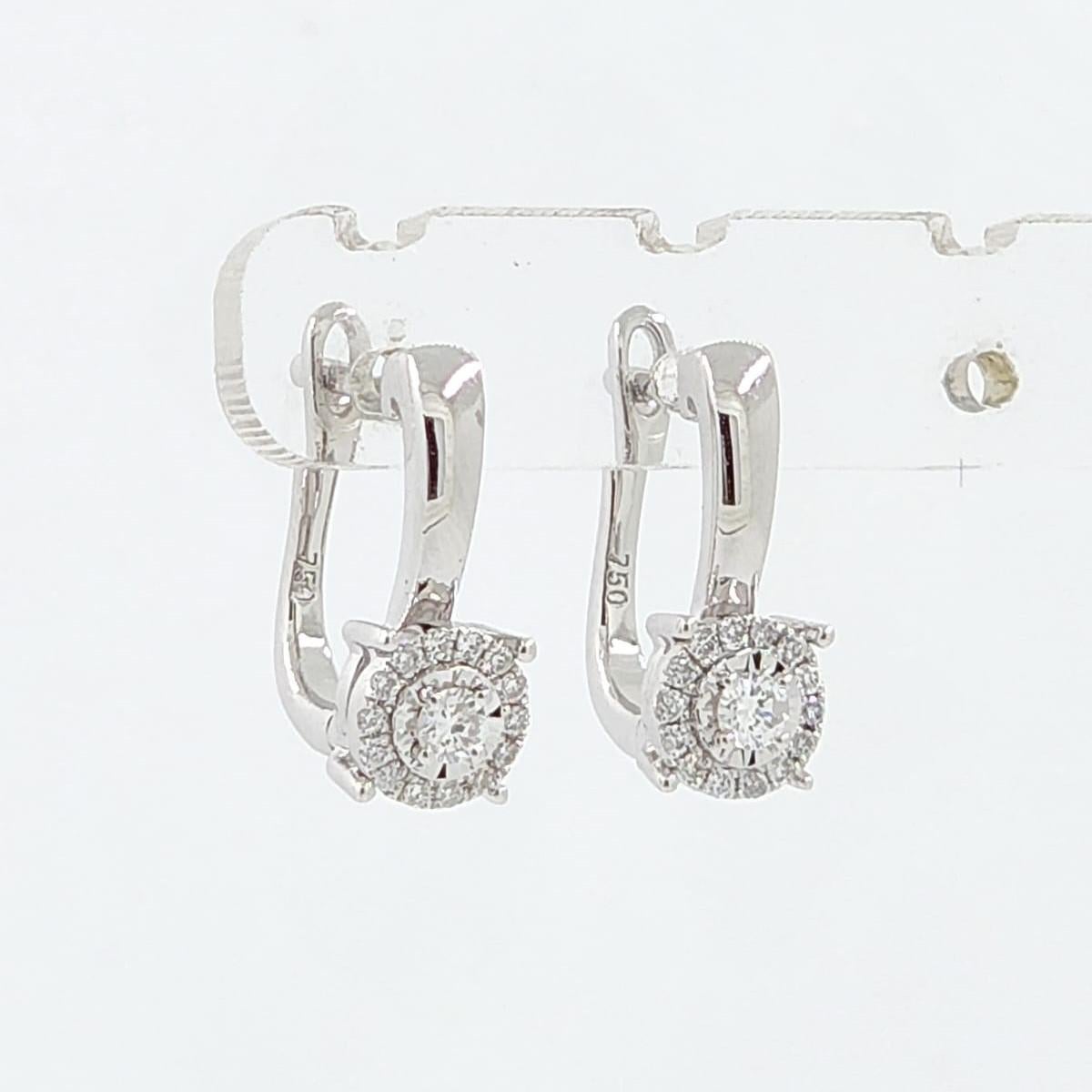 Modernist Diamond Hoop Earrings in 18 Karat White Gold For Sale