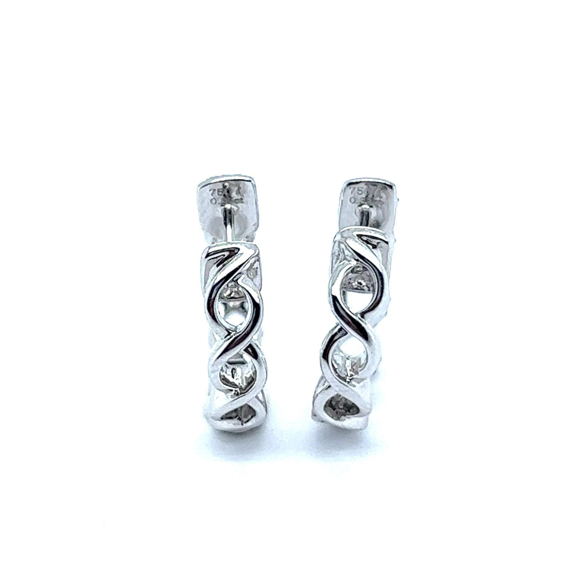 Modern Diamond Hoop Earrings in 18 Karat White Gold For Sale