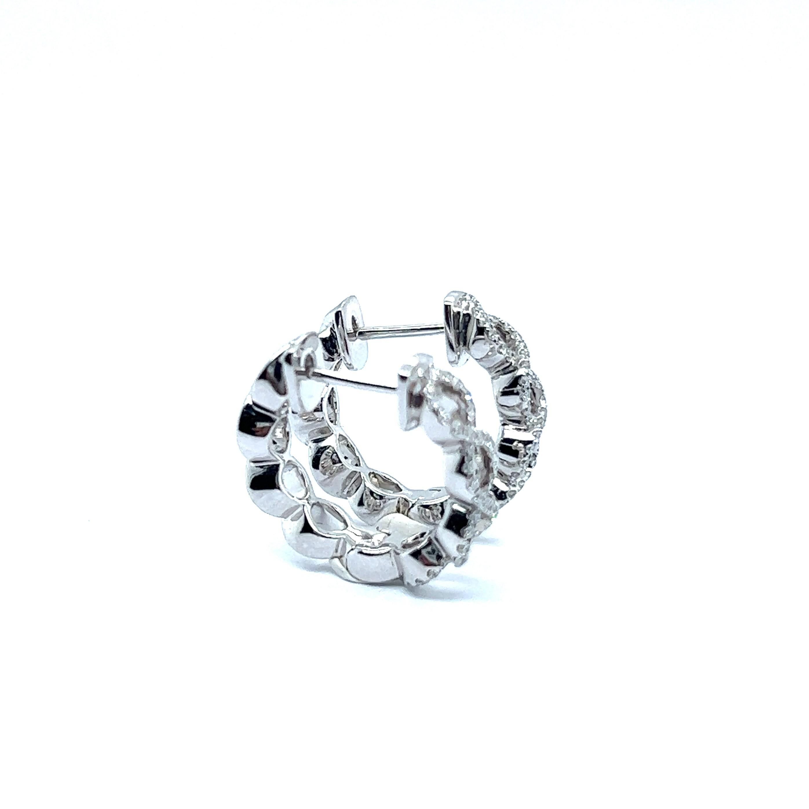 Brilliant Cut Diamond Hoop Earrings in 18 Karat White Gold For Sale
