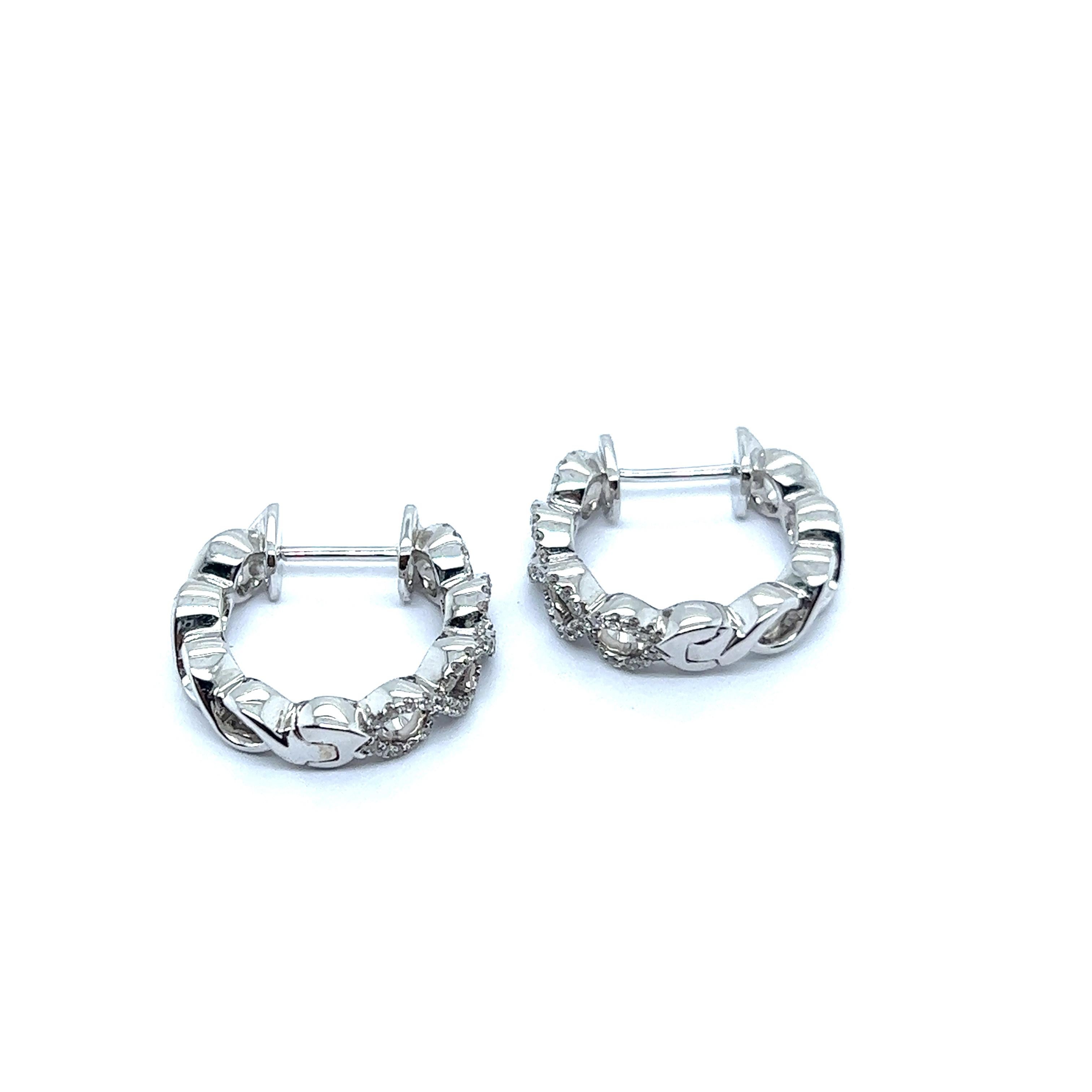Women's or Men's Diamond Hoop Earrings in 18 Karat White Gold For Sale