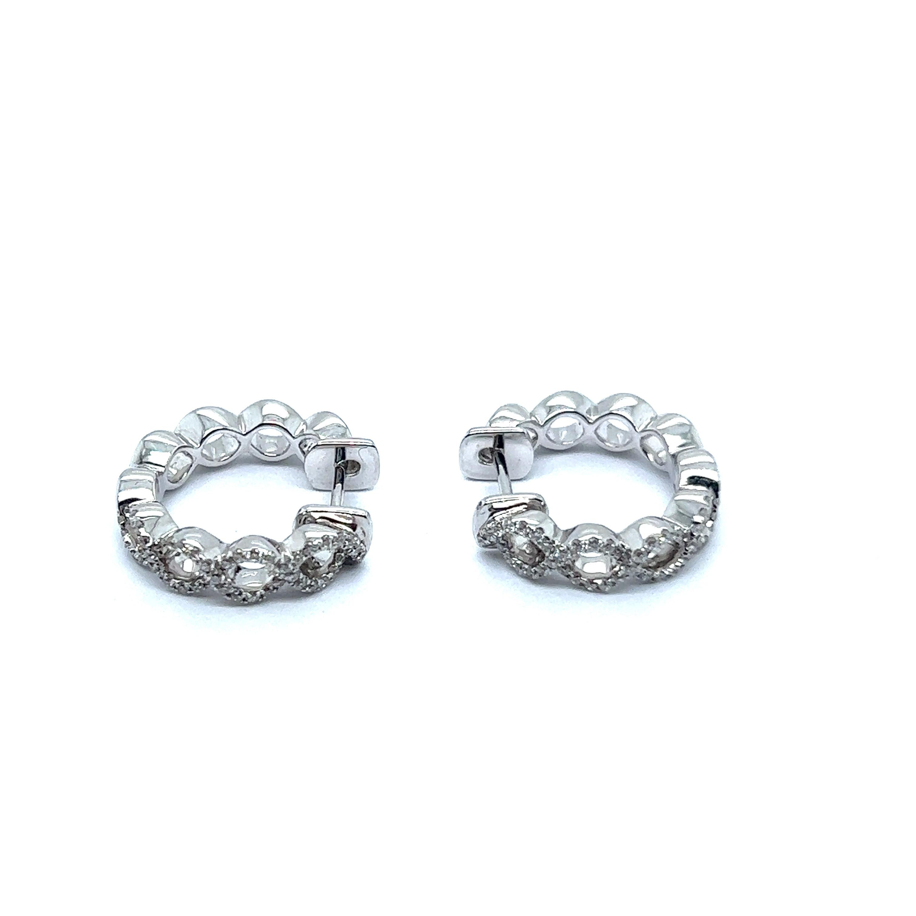 Diamond Hoop Earrings in 18 Karat White Gold For Sale 1