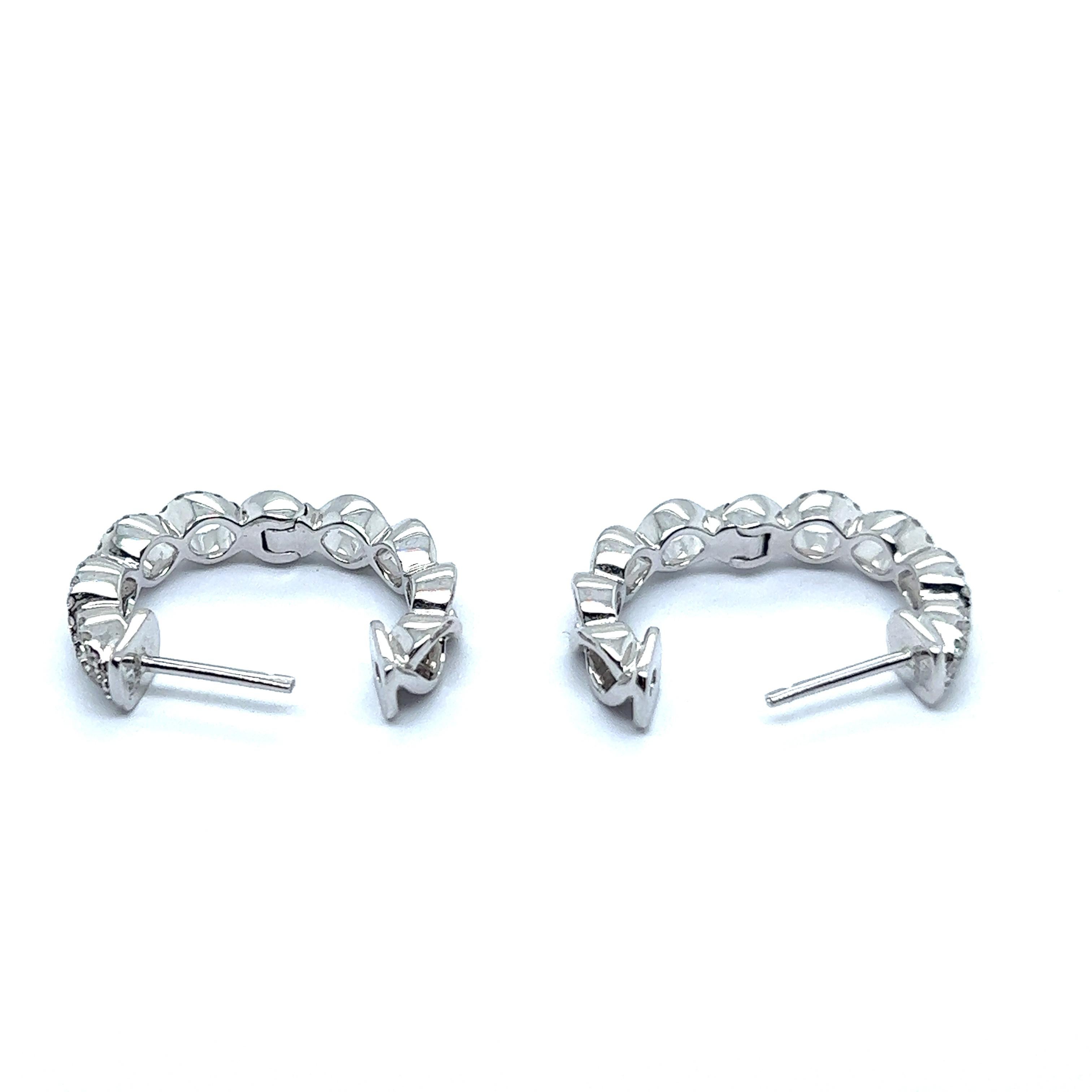 Diamond Hoop Earrings in 18 Karat White Gold For Sale 3