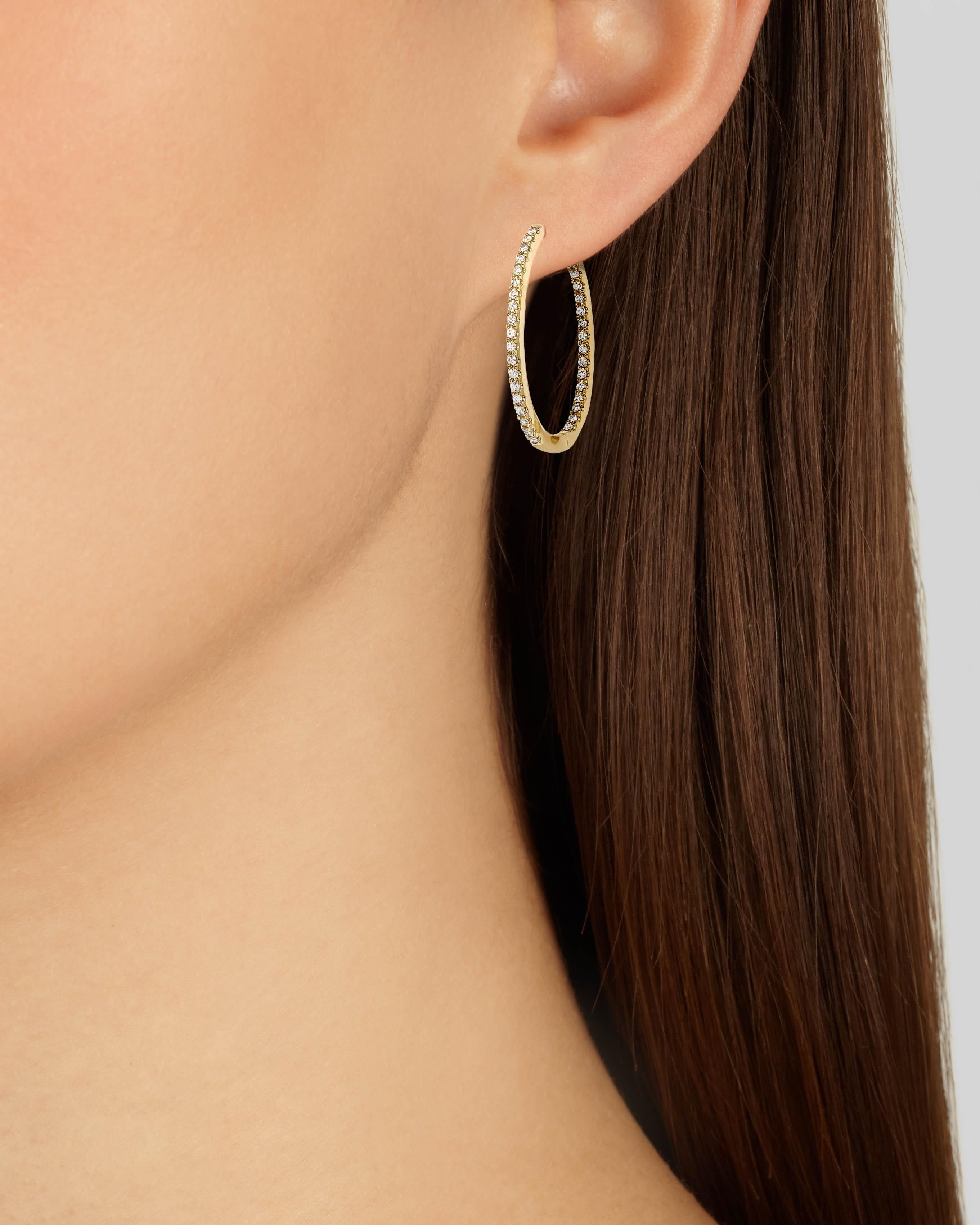 Round Cut Diamond Hoop Earrings in 18 Karat Yellow Gold by Allison Bryan For Sale