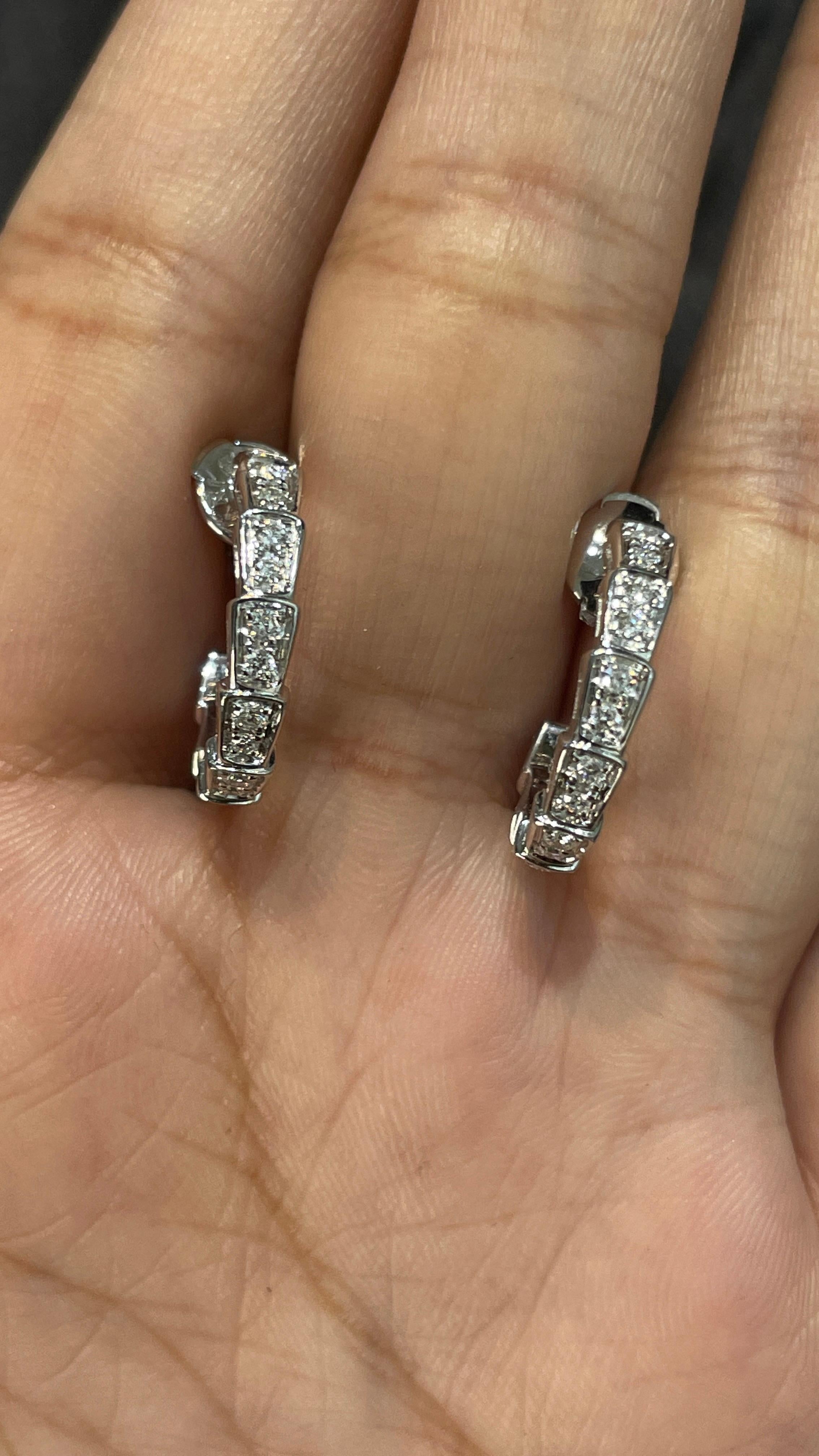 Round Cut Diamond open C-Hoop Earrings in 18K Solid White Gold