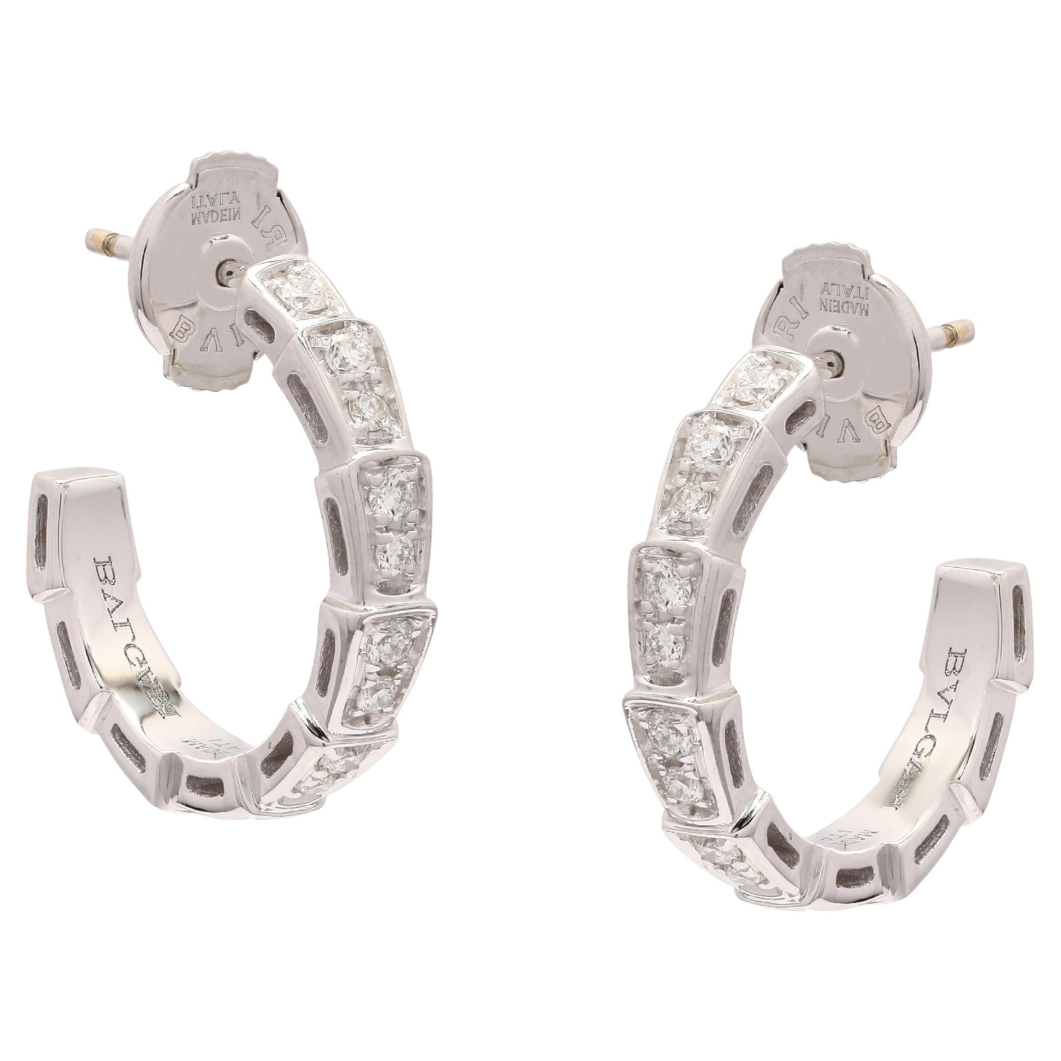 Diamond open C-Hoop Earrings in 18K Solid White Gold