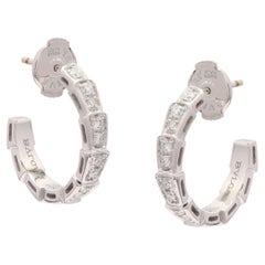 Diamond open C-Hoop Earrings in 18K Solid White Gold