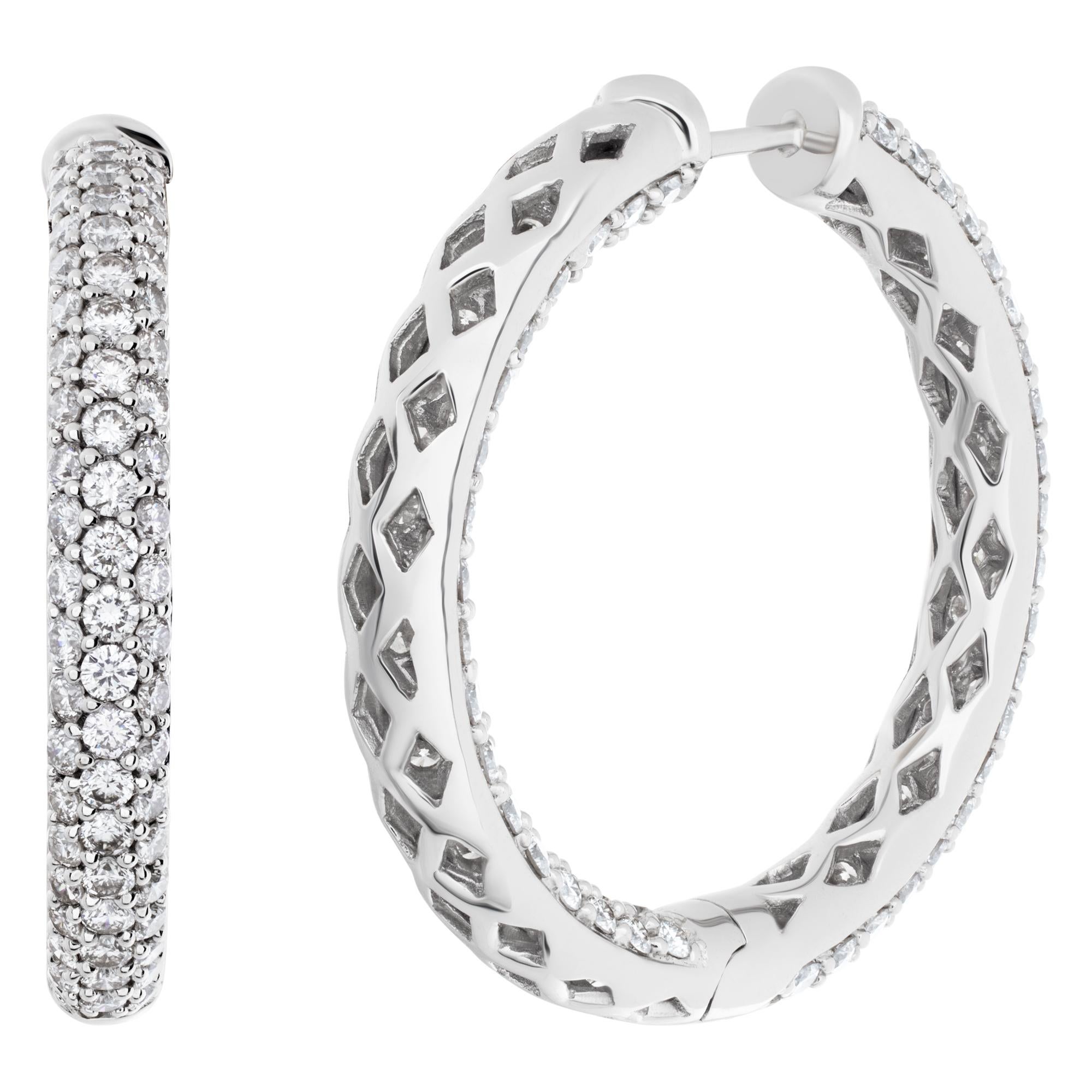 Women's Diamond Hoop Earrings in 18k White Gold For Sale