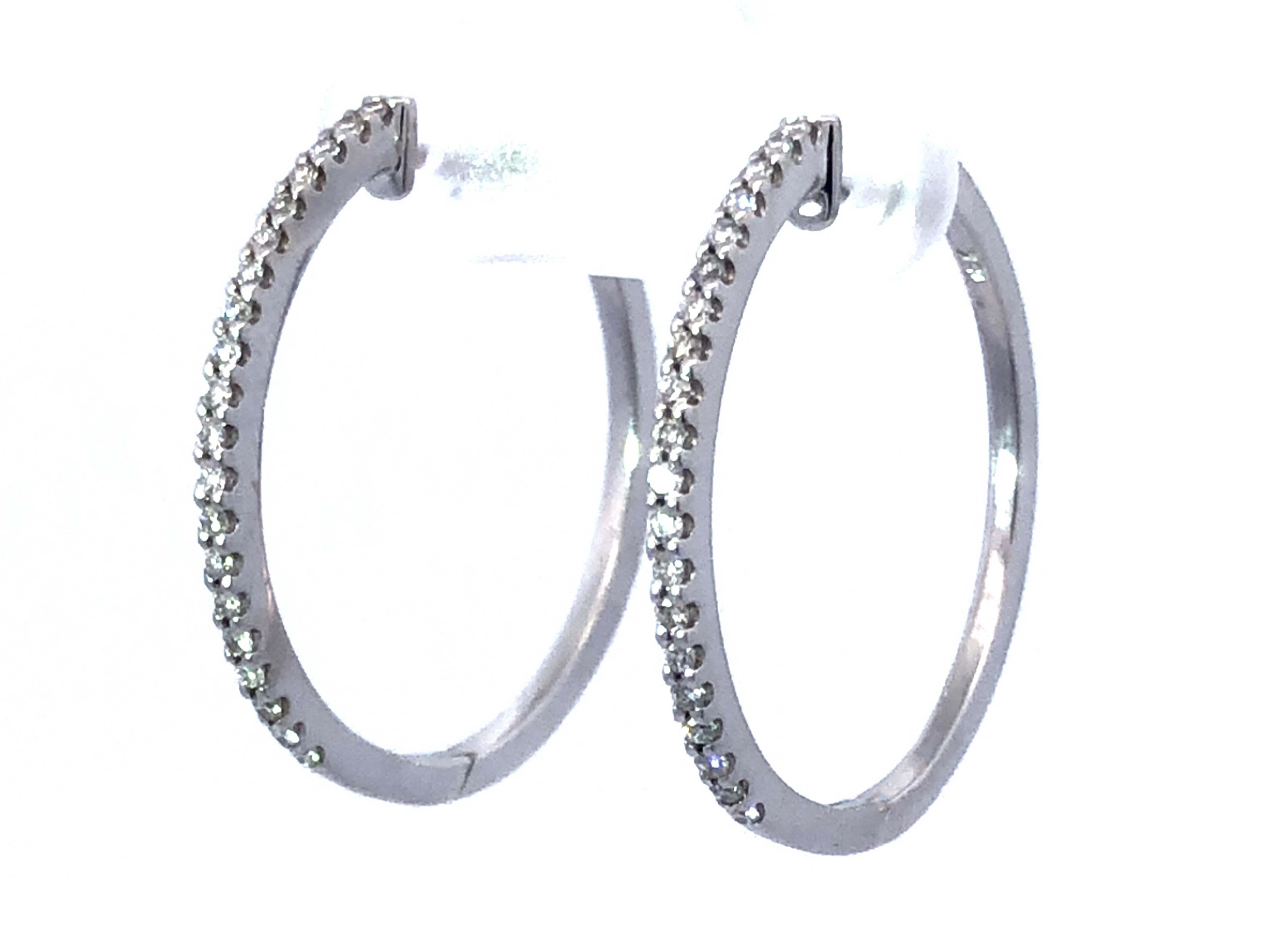 Modern Diamond Hoop Earrings in 18K White Gold For Sale