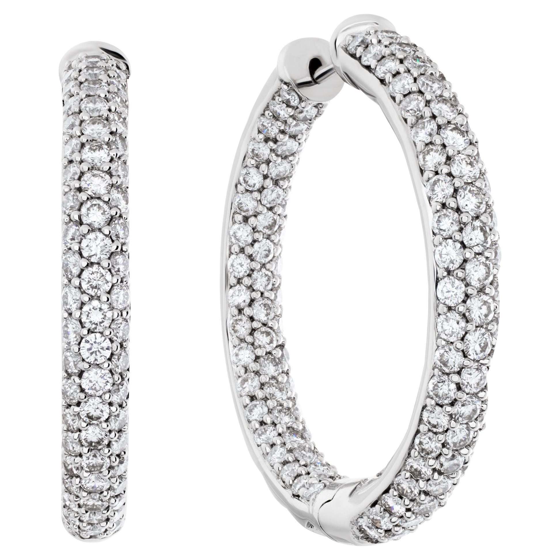 Diamond Hoop Earrings in 18k White Gold For Sale