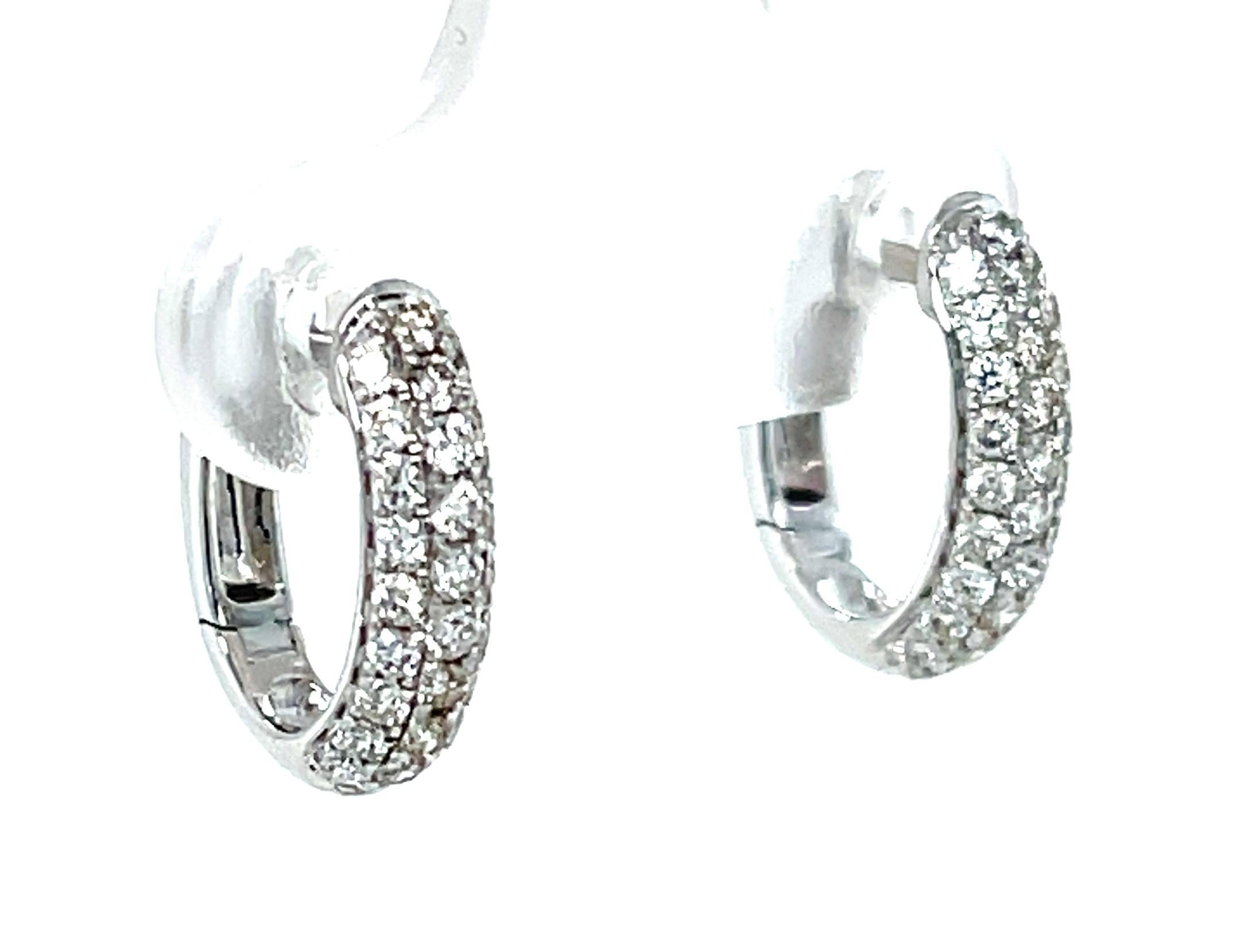 Artisan Diamond Hoop Earrings in 18k White Gold with Hinged Backs  For Sale