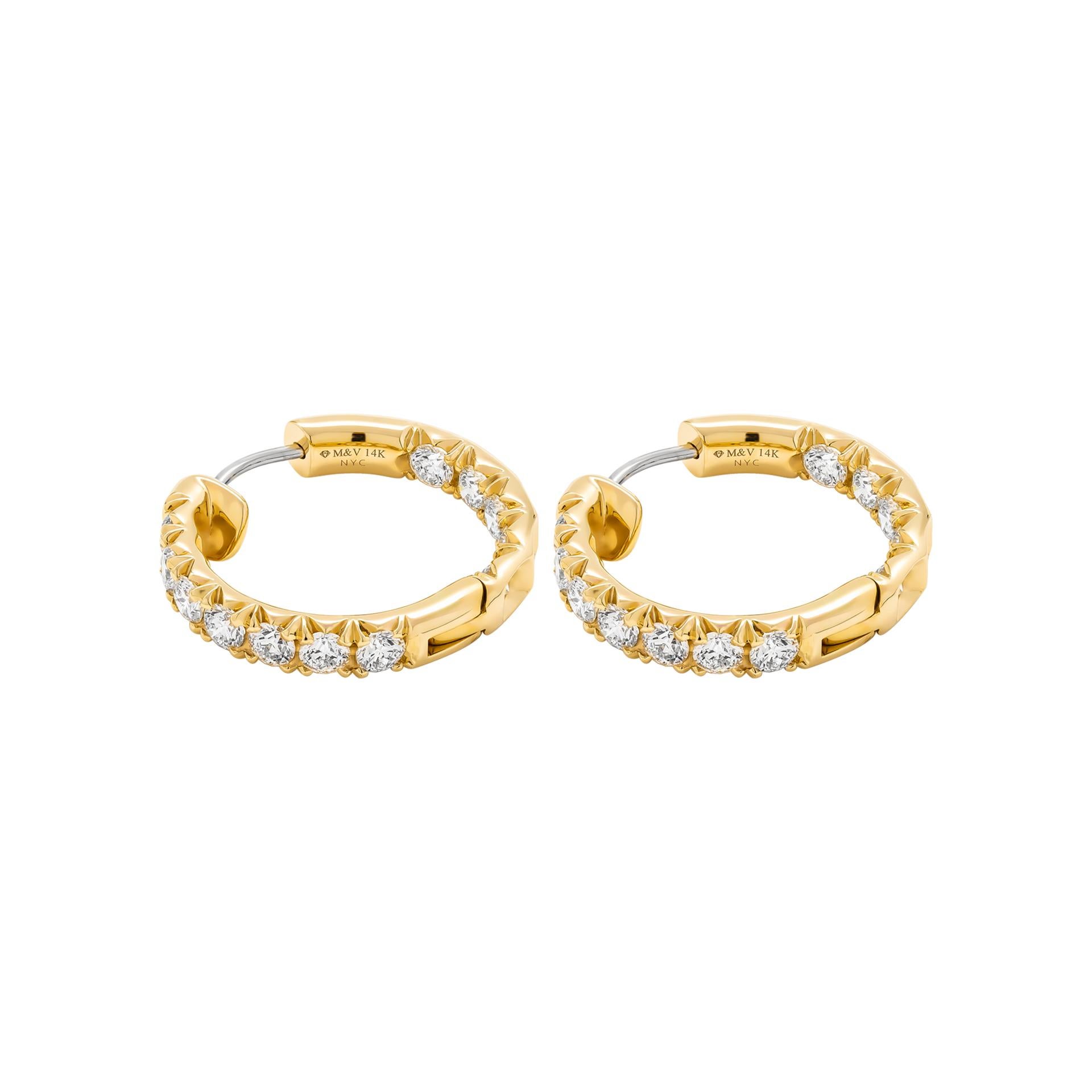 Modern Diamond Hoop Earrings in 18K Yellow Gold For Sale