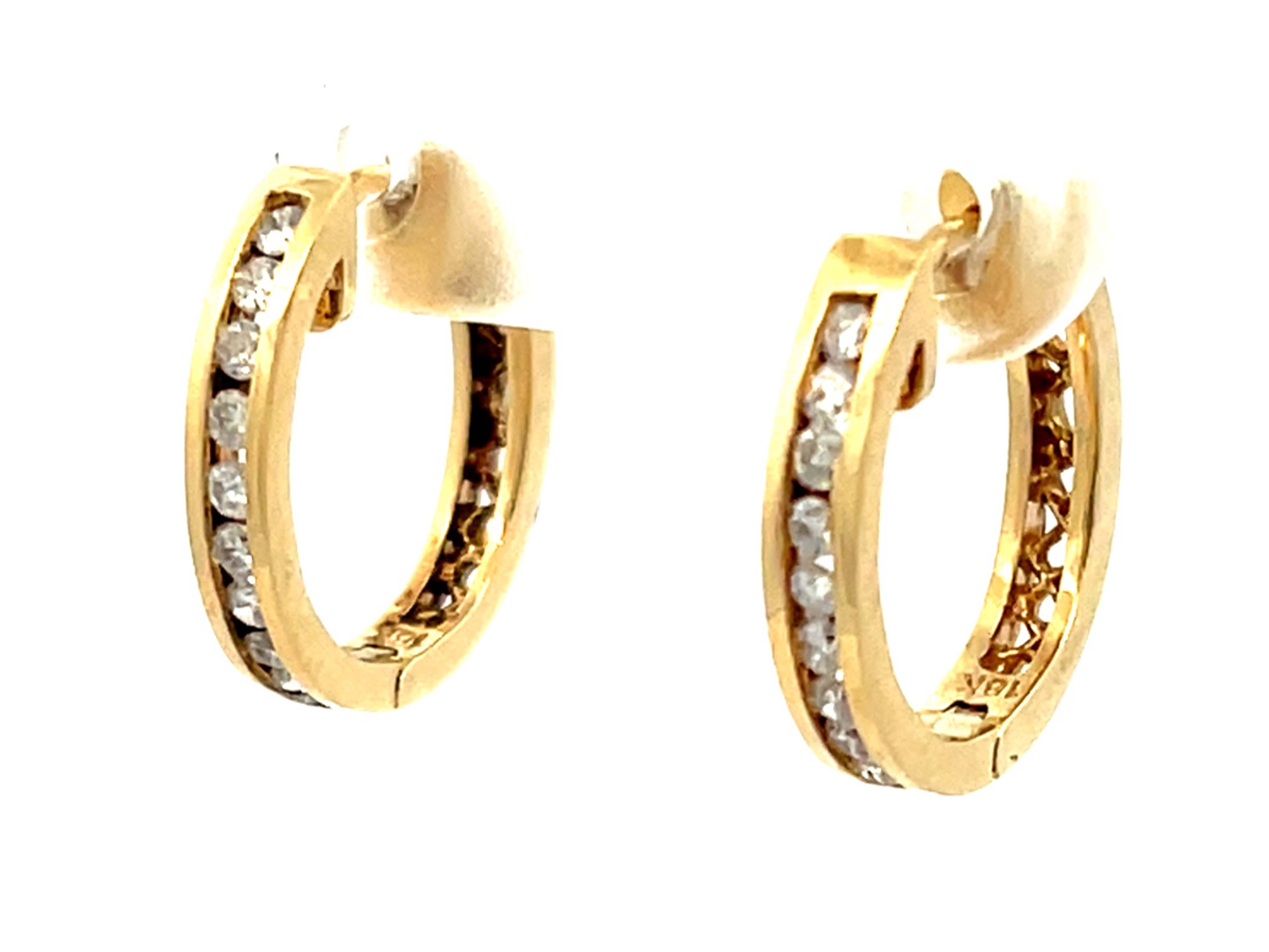 Modern Diamond Hoop Earrings in 18k Yellow Gold