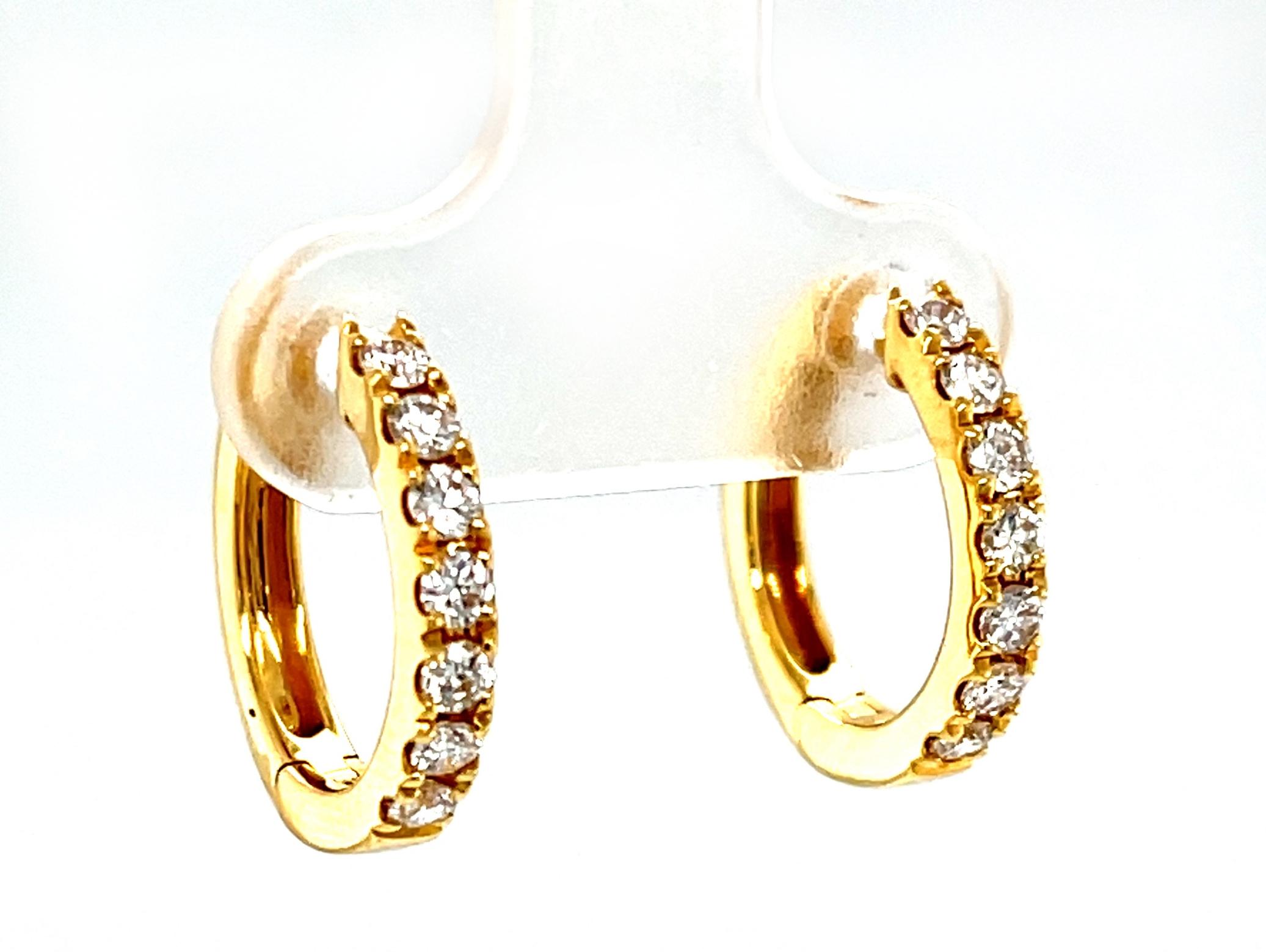 Diamond Hoop Earrings in 18k Yellow Gold with Hinged Backs, .48 Carats Total In New Condition For Sale In Los Angeles, CA