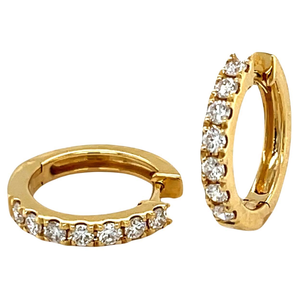 Diamond Hoop Earrings in 18k Yellow Gold with Hinged Backs, .48 Carats Total For Sale