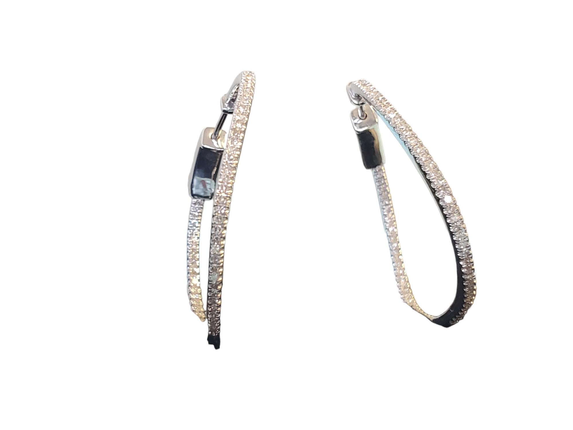 Modern Diamond Hoop Earrings Inside Out 10k White Gold 1.00tcw 1.5