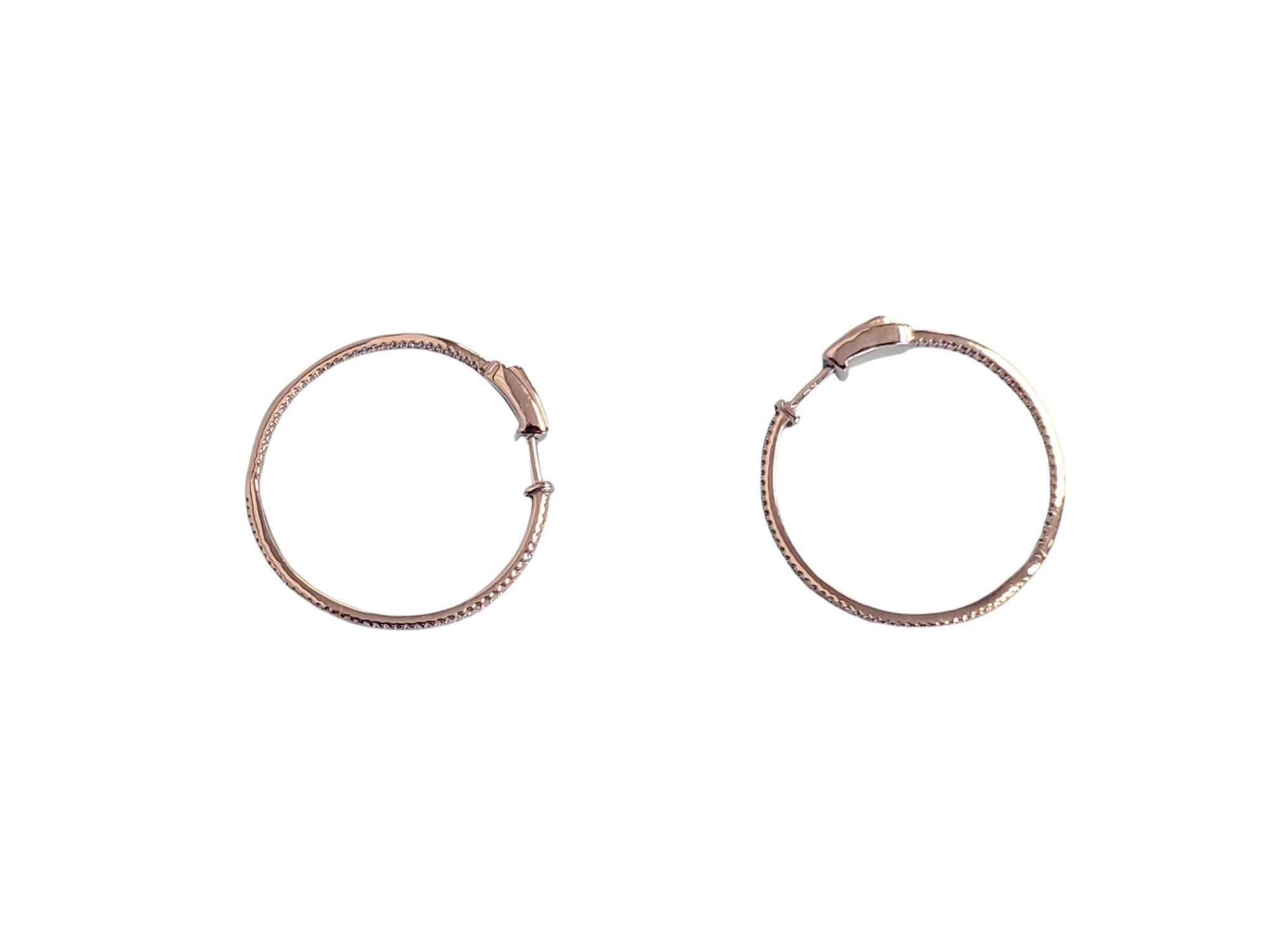 Round Cut Diamond Hoop Earrings Inside Out 10k White Gold 1.00tcw 1.5