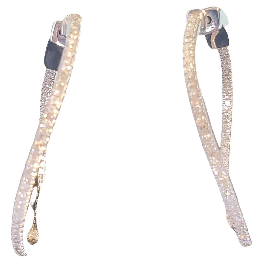 Diamond Hoop Earrings Inside Out 10k White Gold 1.00tcw 1.5" For Sale