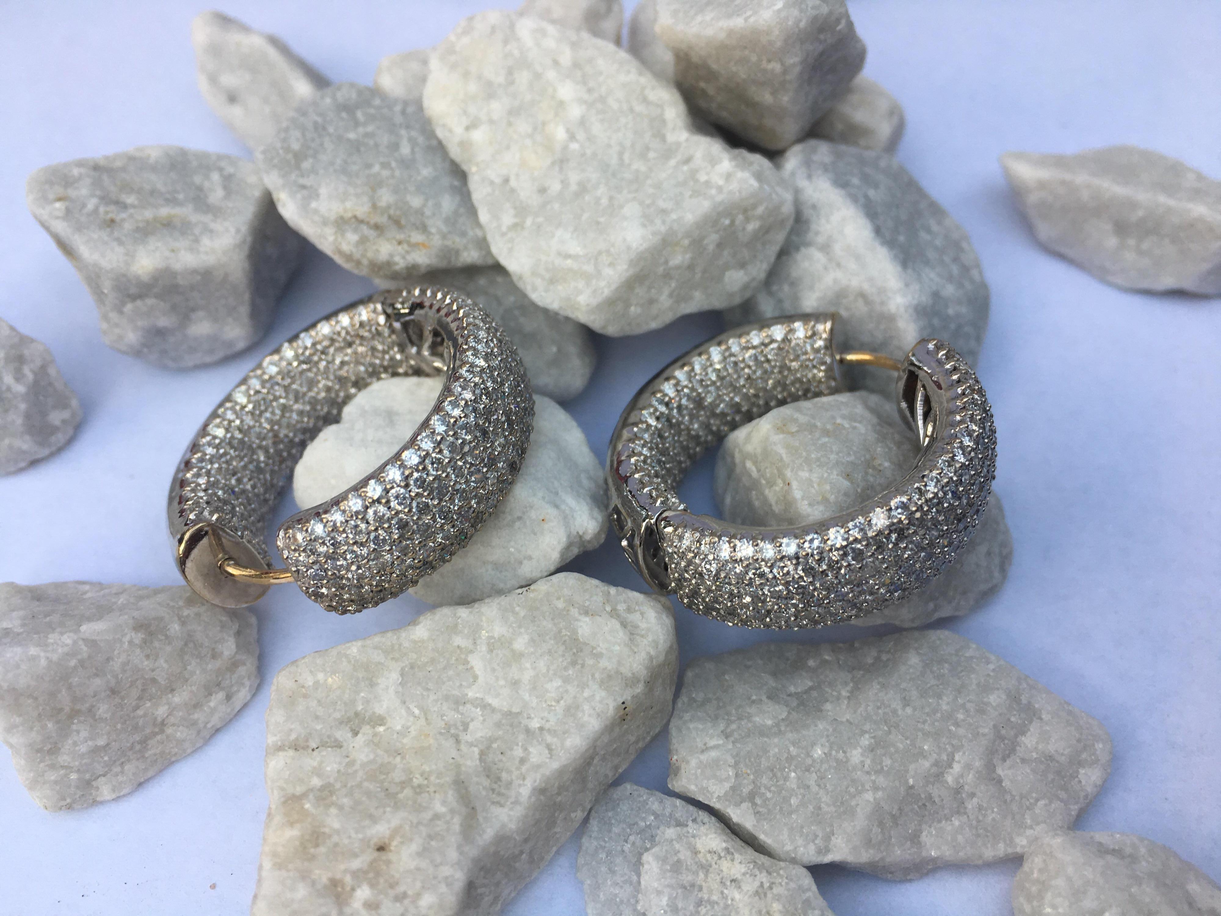 Diamond Hoop Earrings Set in 18 Karat White Gold 6