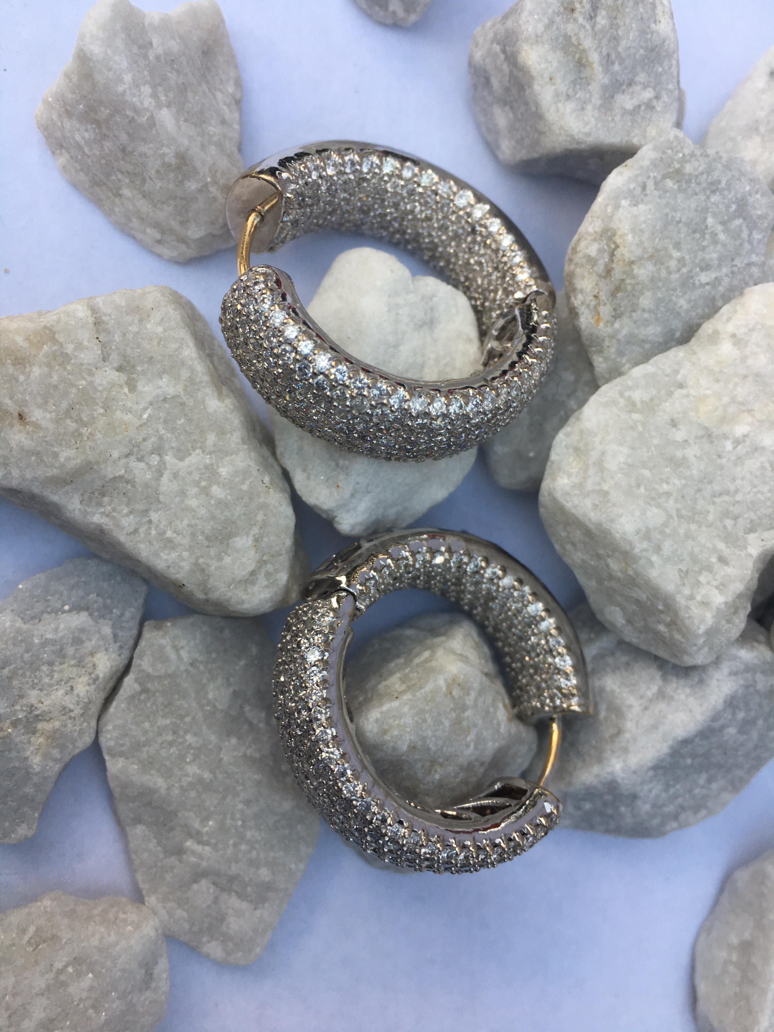 Diamond Hoop Earrings Set in 18 Karat White Gold 7