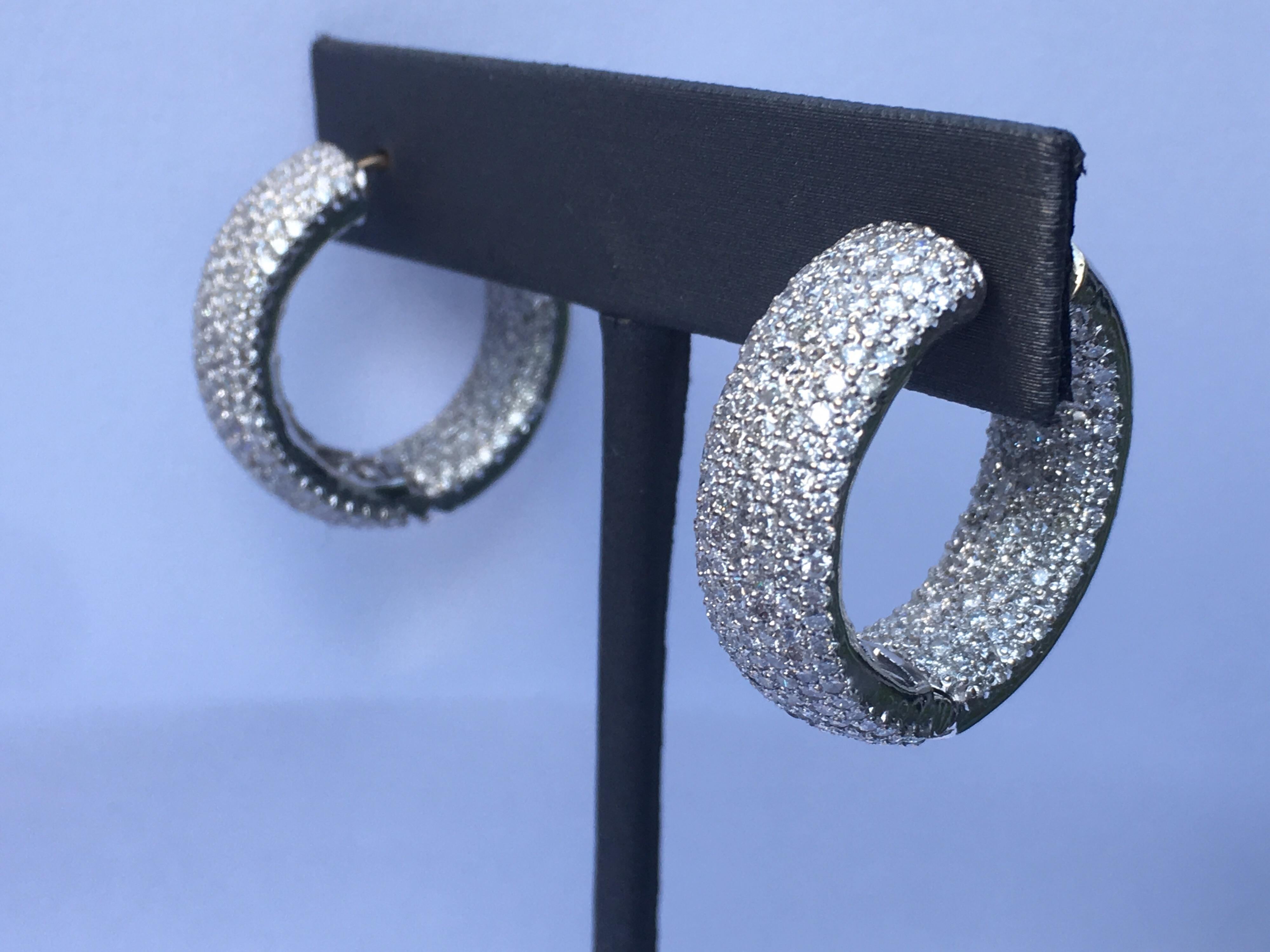 Artisan Diamond Hoop Earrings Set in 18 Karat White Gold