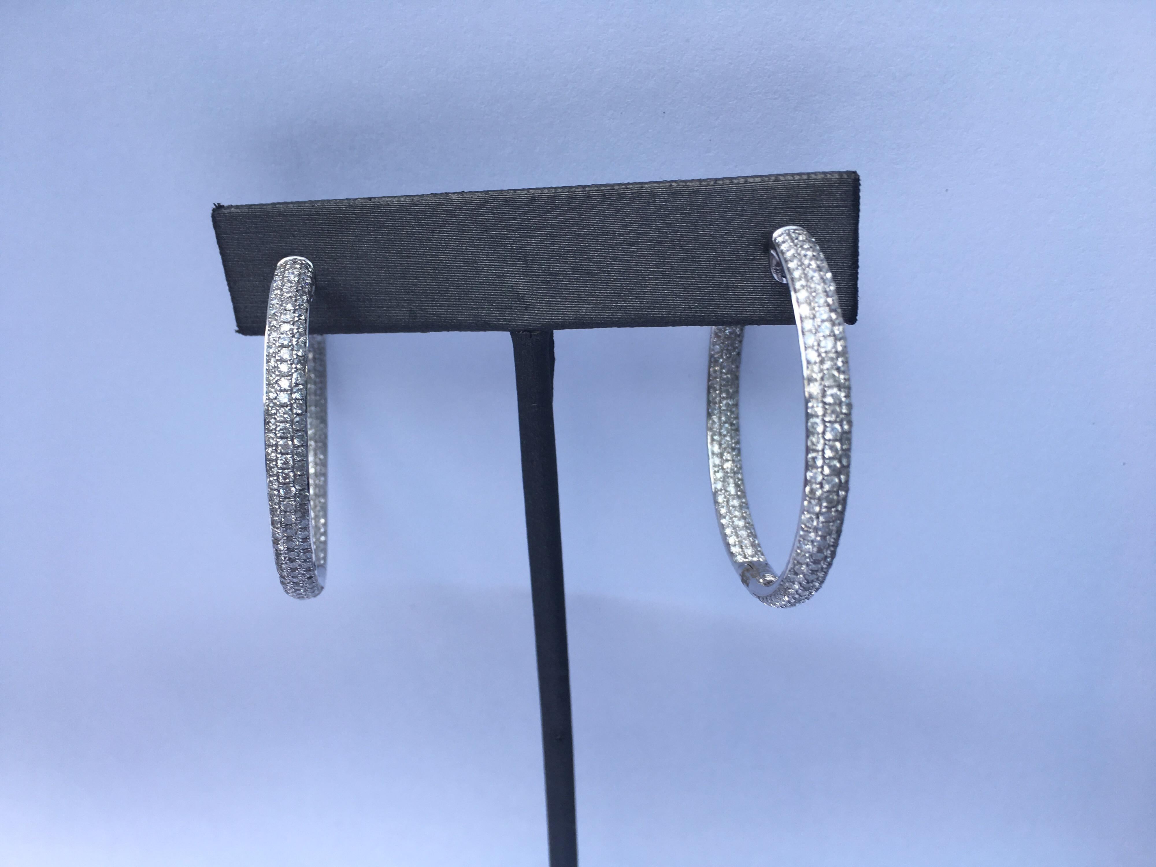 Women's Diamond Hoop Earrings Set in 18 Karat White Gold