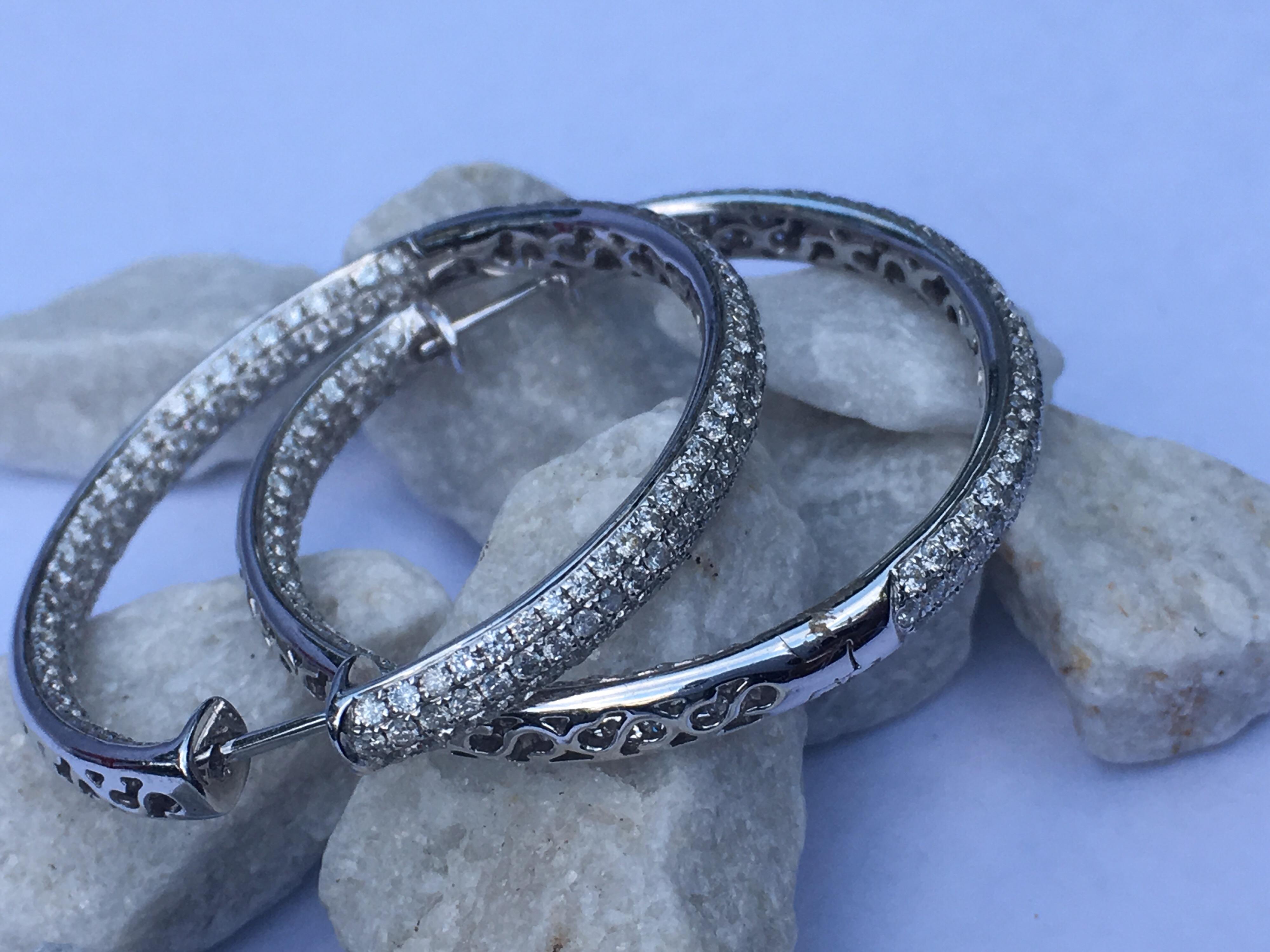 Diamond Hoop Earrings Set in 18 Karat White Gold 4