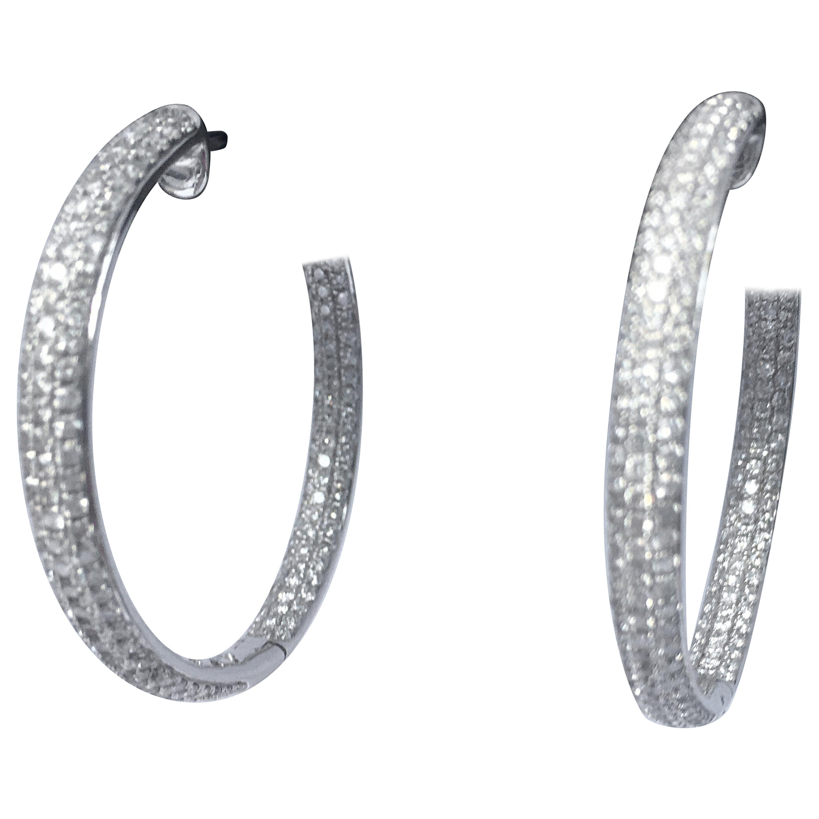 Diamond Hoop Earrings Set in 18 Karat White Gold