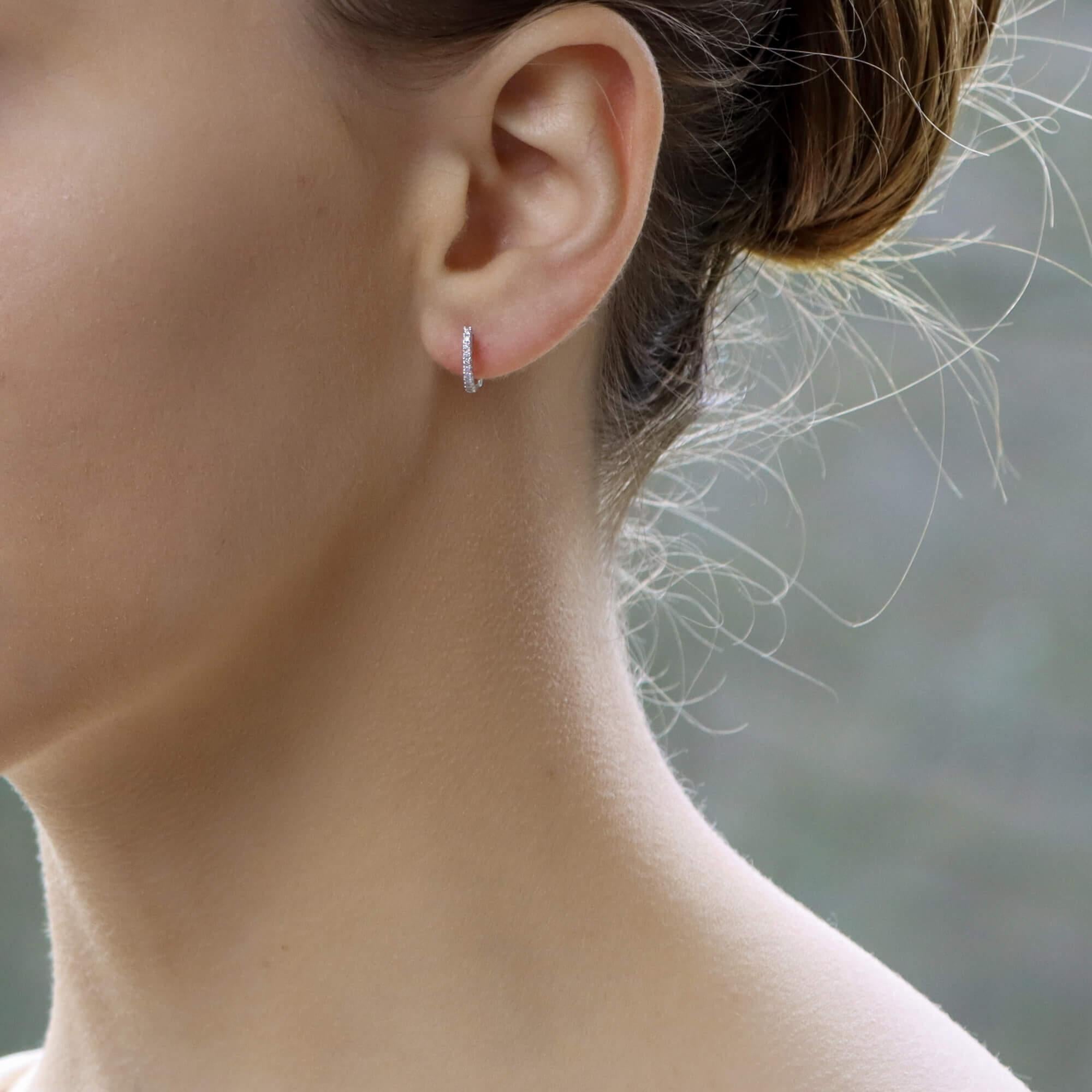 Contemporary Diamond Hoop Earrings Set in 18k White Gold For Sale