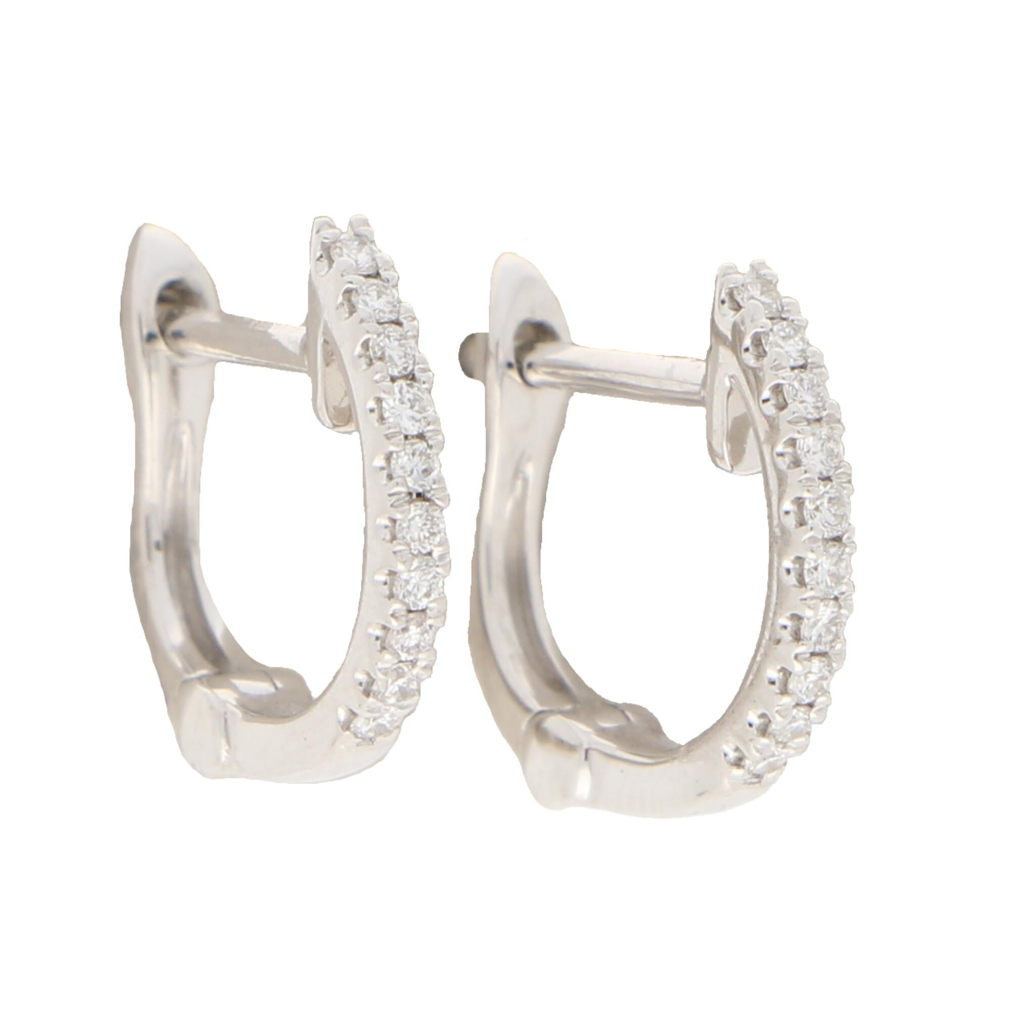 Round Cut Diamond Hoop Earrings Set in 18k White Gold For Sale