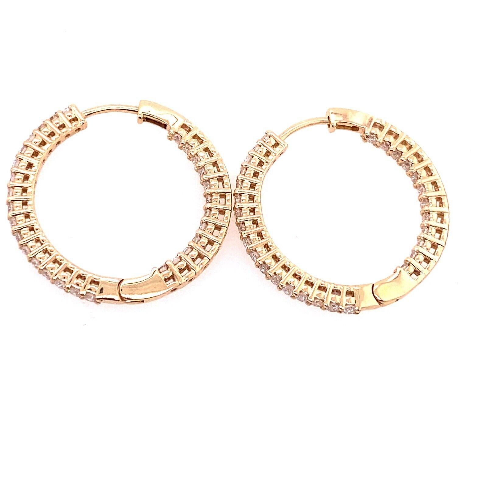 Round Cut Diamond Hoop Earrings Set with 0.89ct of Round Diamonds in 14ct Yellow Gold For Sale