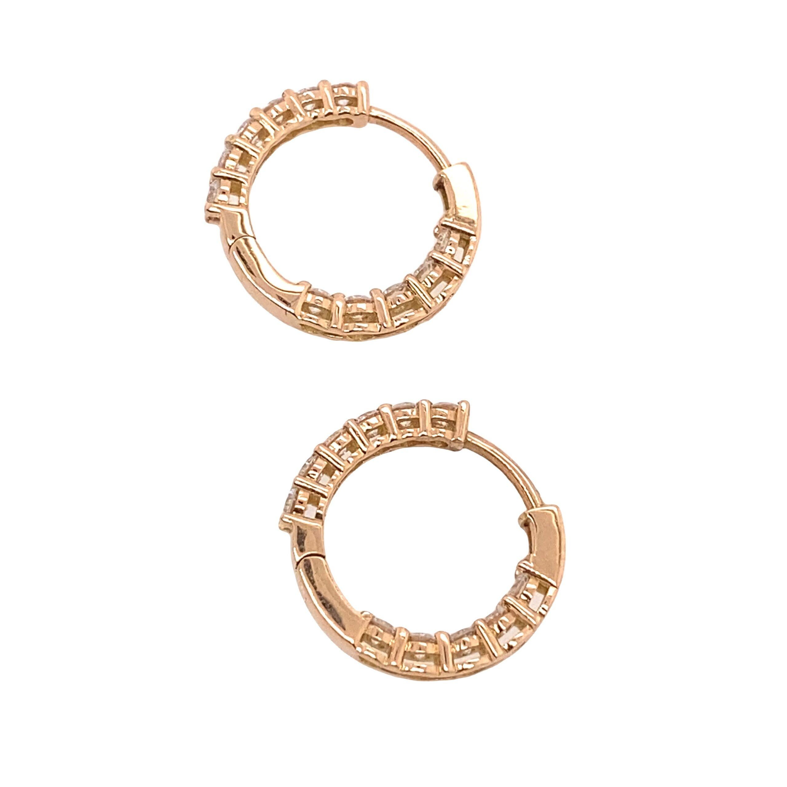 Women's Diamond Hoop Earrings Set with 11 Diamonds in Each Earring in 18ct Rose Gold For Sale