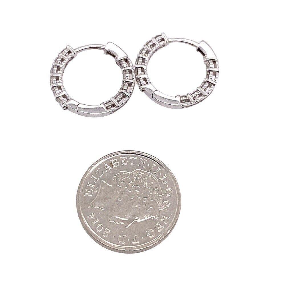 Round Cut Diamond Hoop Earrings Set with 11 Diamonds in Each Earring in 18ct White Gold For Sale
