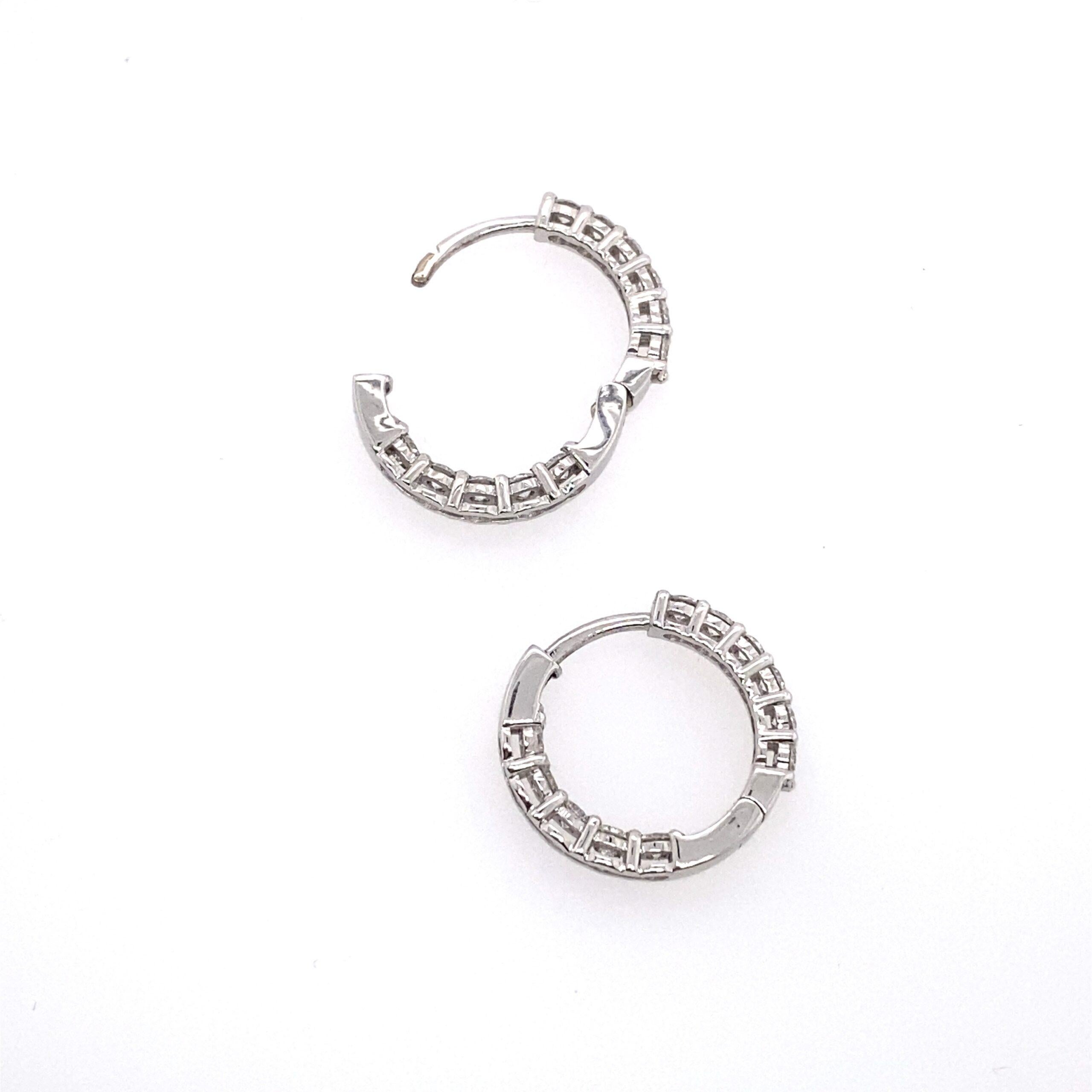Women's Diamond Hoop Earrings Set with 11 Diamonds in Each Earring in 18ct White Gold For Sale