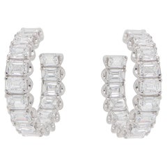 Diamond Hoop Earrings Set with 32 Emerald Cut Diamonds 6.94 Carats Total