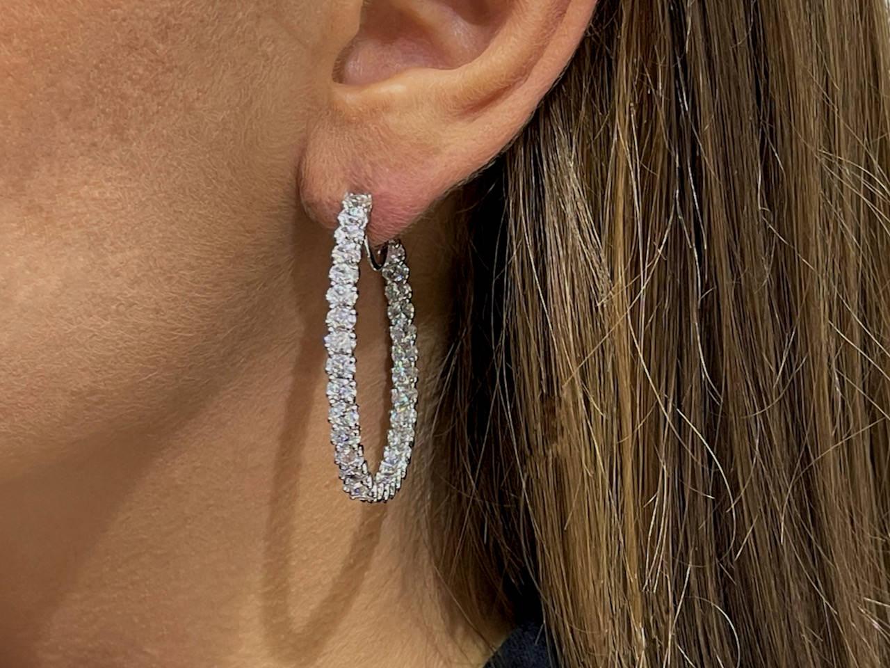 Contemporary Diamond Hoop Earrings Set with 64 Oval Cut Diamonds 9.33 Carats Total