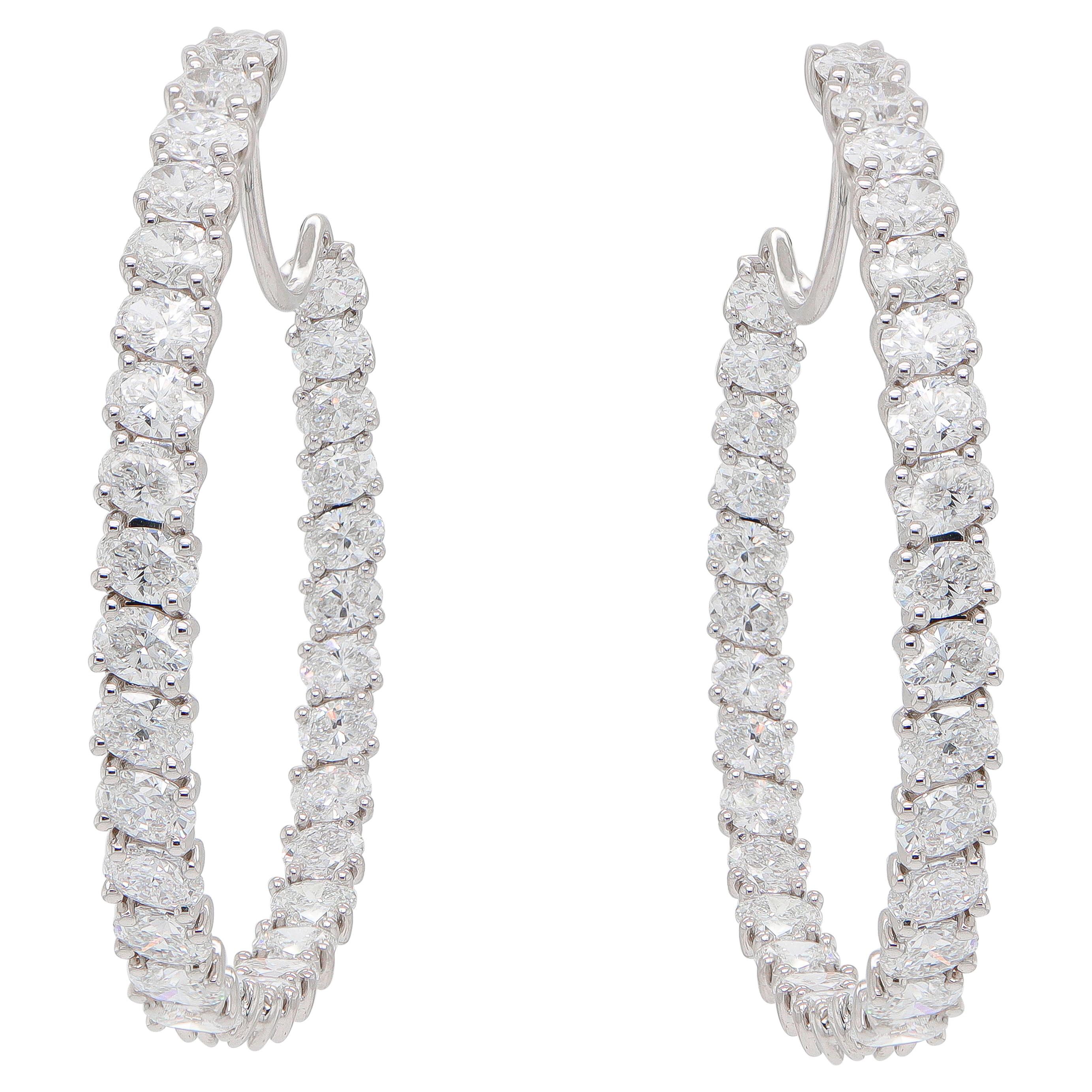 Diamond Hoop Earrings Set with 64 Oval Cut Diamonds 9.33 Carats Total
