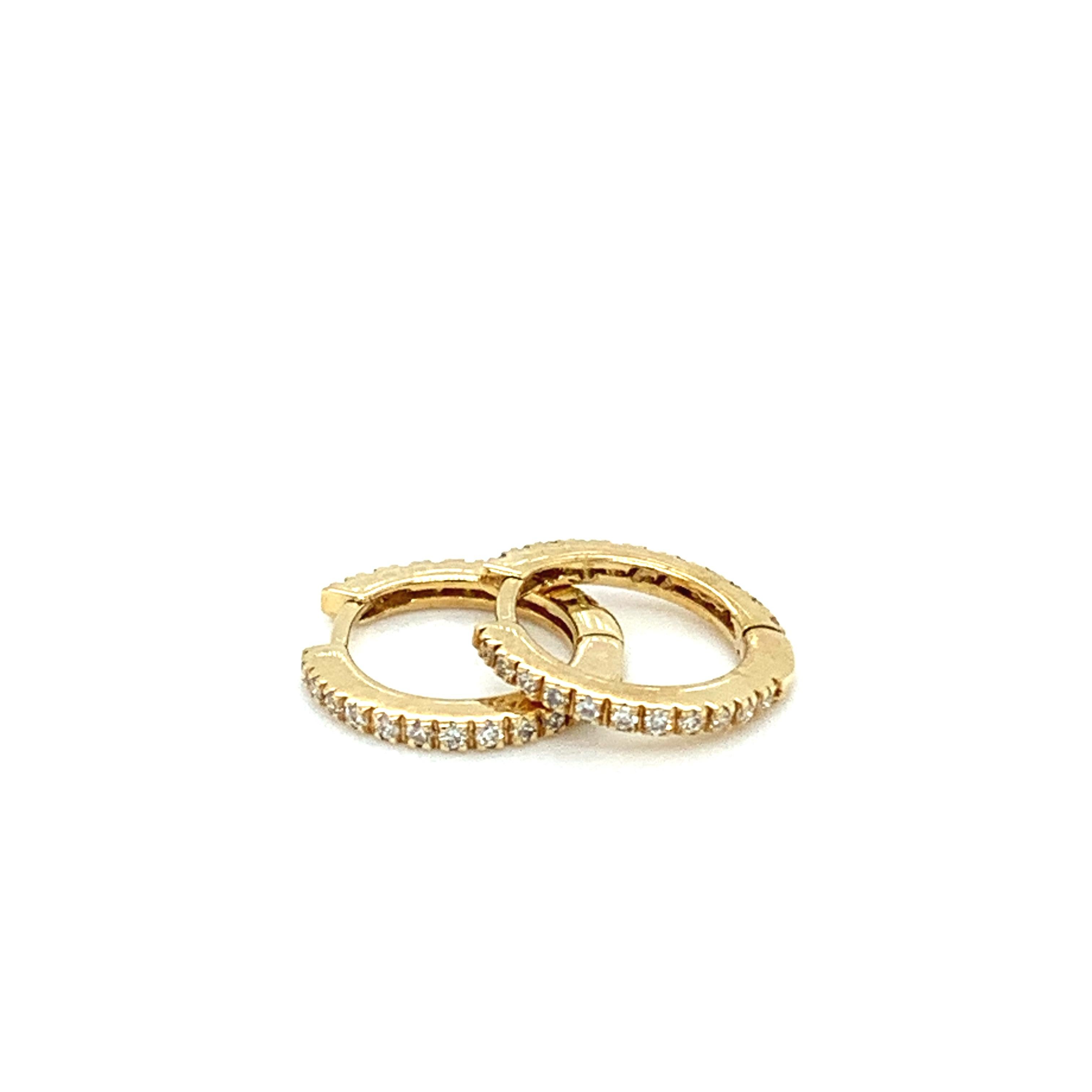 Art Deco Diamond hoop earrings small 18k yellow gold For Sale