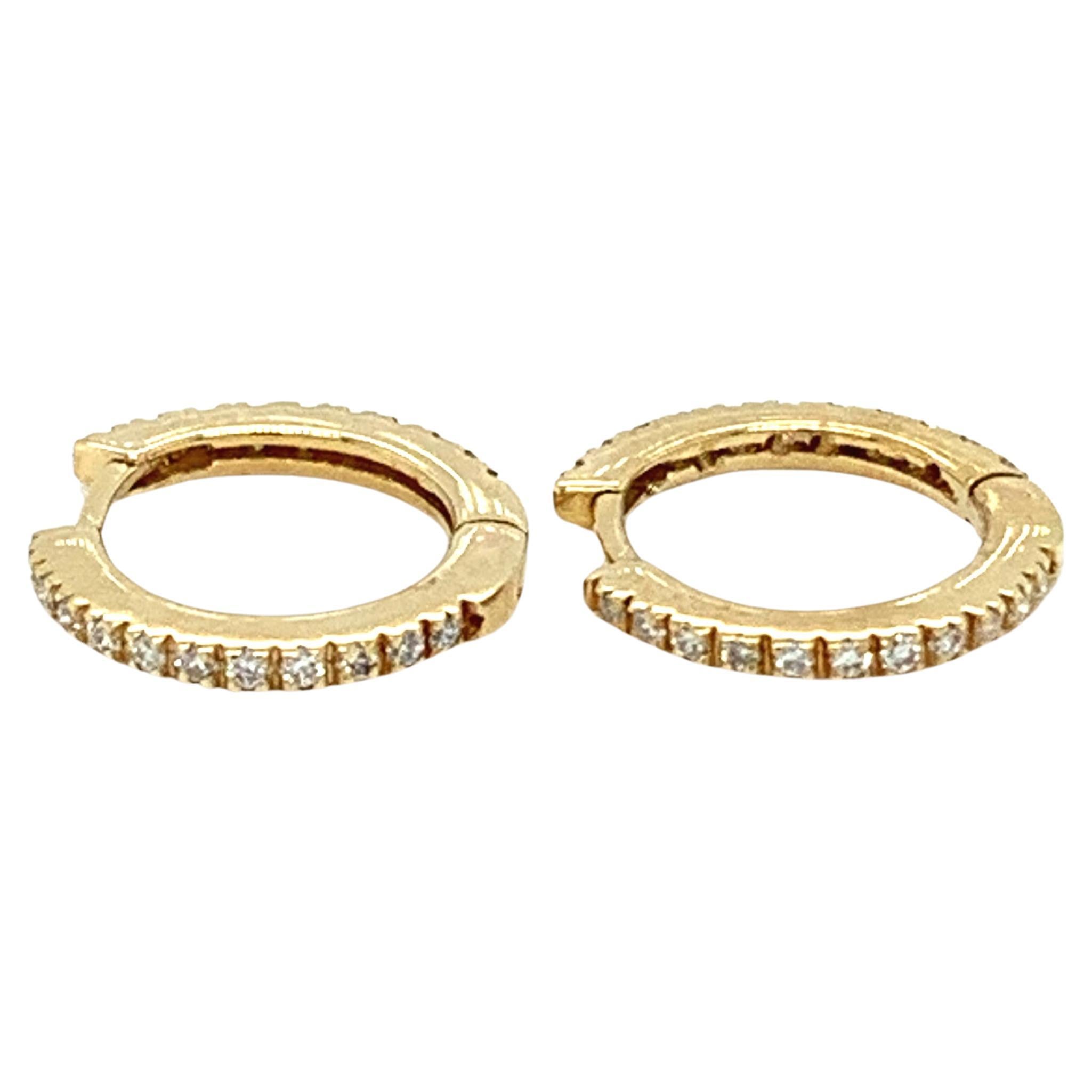 Diamond hoop earrings small 18k yellow gold For Sale