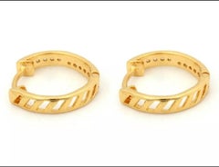 Diamond Hoop Earrings Solid 14K Gold Genuine Handmade Fine Jewelry Gift 1 Pair.