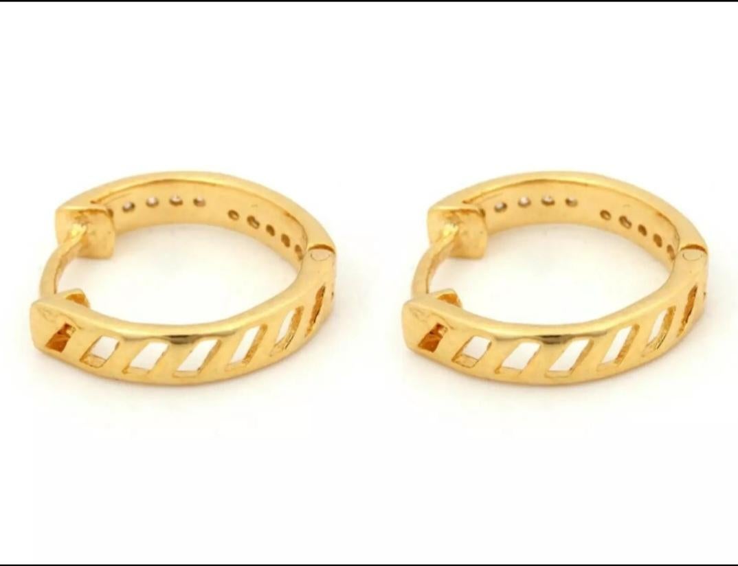 Diamond Hoop Earrings Solid 14K Gold Genuine Handmade Fine Jewelry Gift 1 Pair. For Sale 1