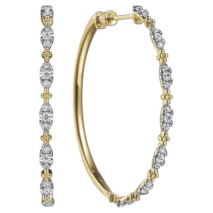 Diamond Hoop Earrings w Screw On Backs Wedding Oval Hoops 14KYG EG14721Y45JJ LV For Sale
