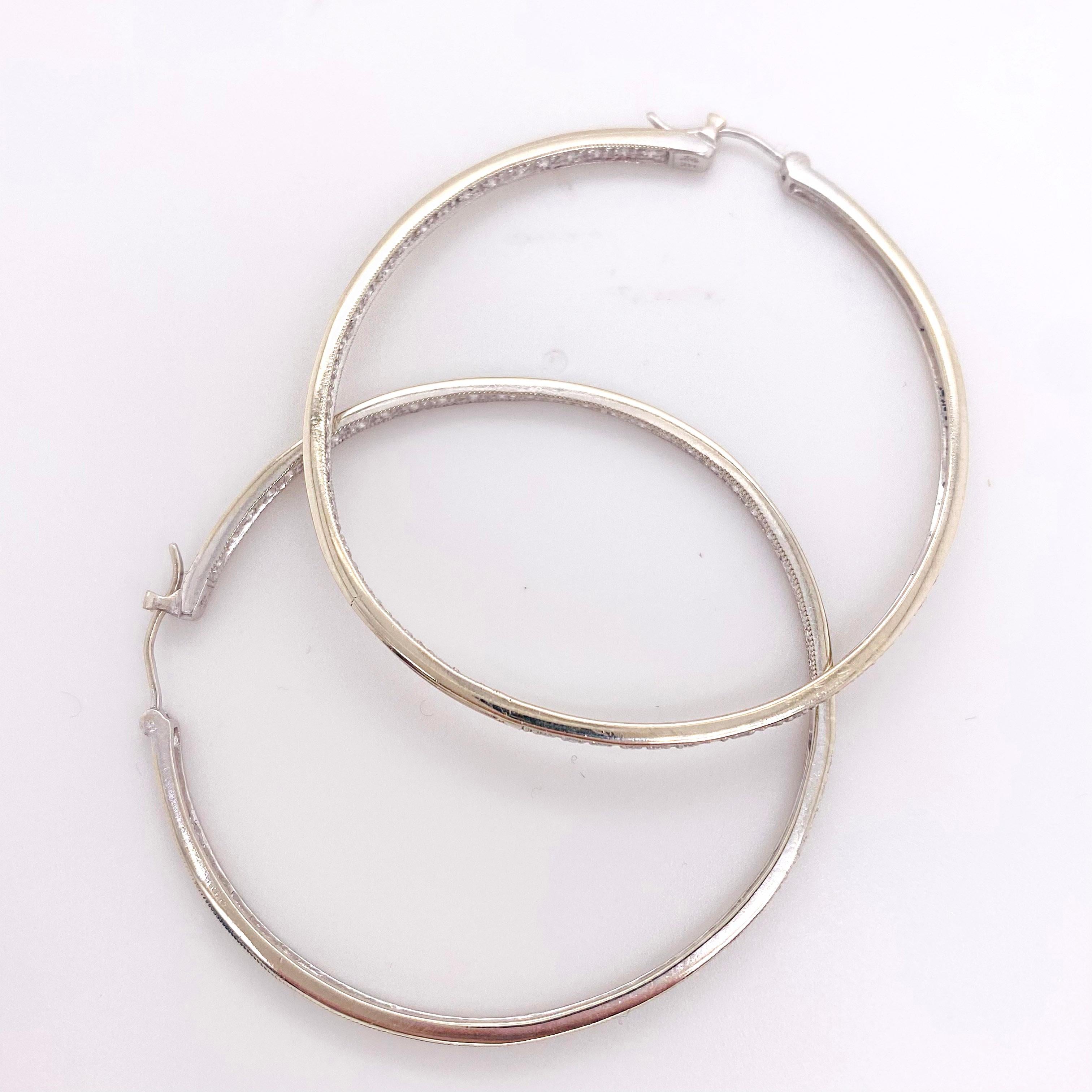 Contemporary Diamond Hoop Earrings, White Gold, Inside Out Hoops For Sale