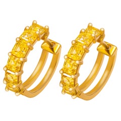 Diamond Hoop Earrings with Fancy Yellow Asscher Cuts