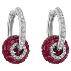 Diamond Hoop Earrings with Invisibly-Set Ruby Ring
