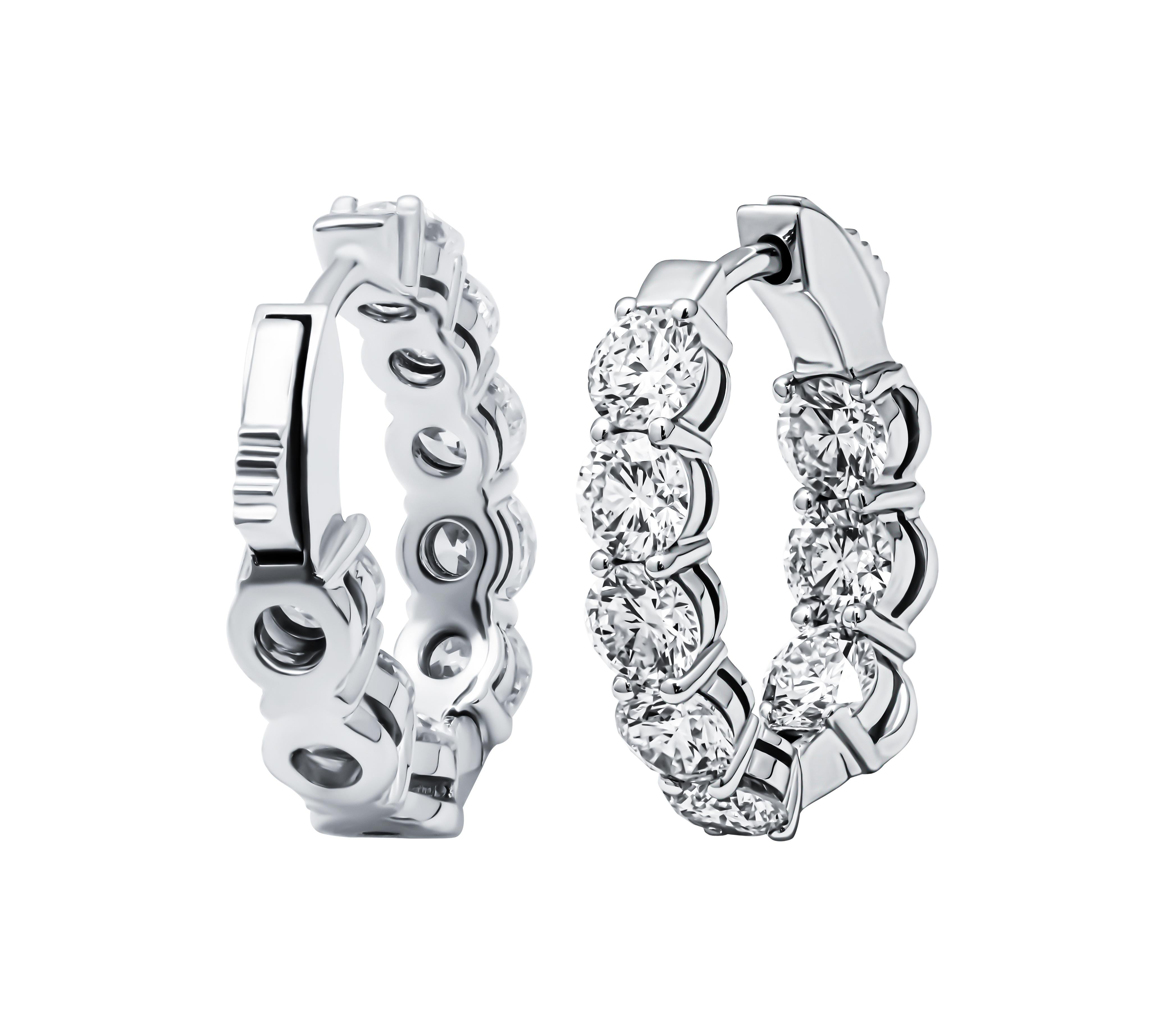 Round Cut Diamond Hoop Earrings with Round Diamonds  For Sale