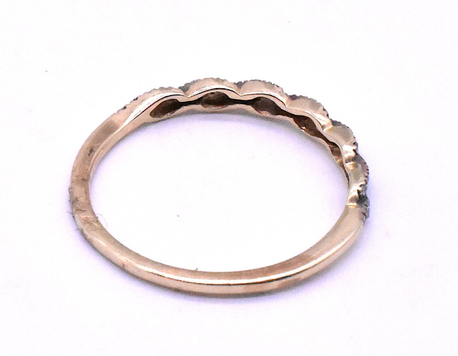 Women's or Men's Diamond Half Hoop 15K Slender Eternity Band Ring, circa 1920