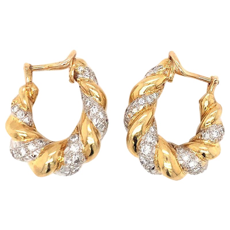 Goldohrringe mit Diamanten, ca. 1970er-Jahre