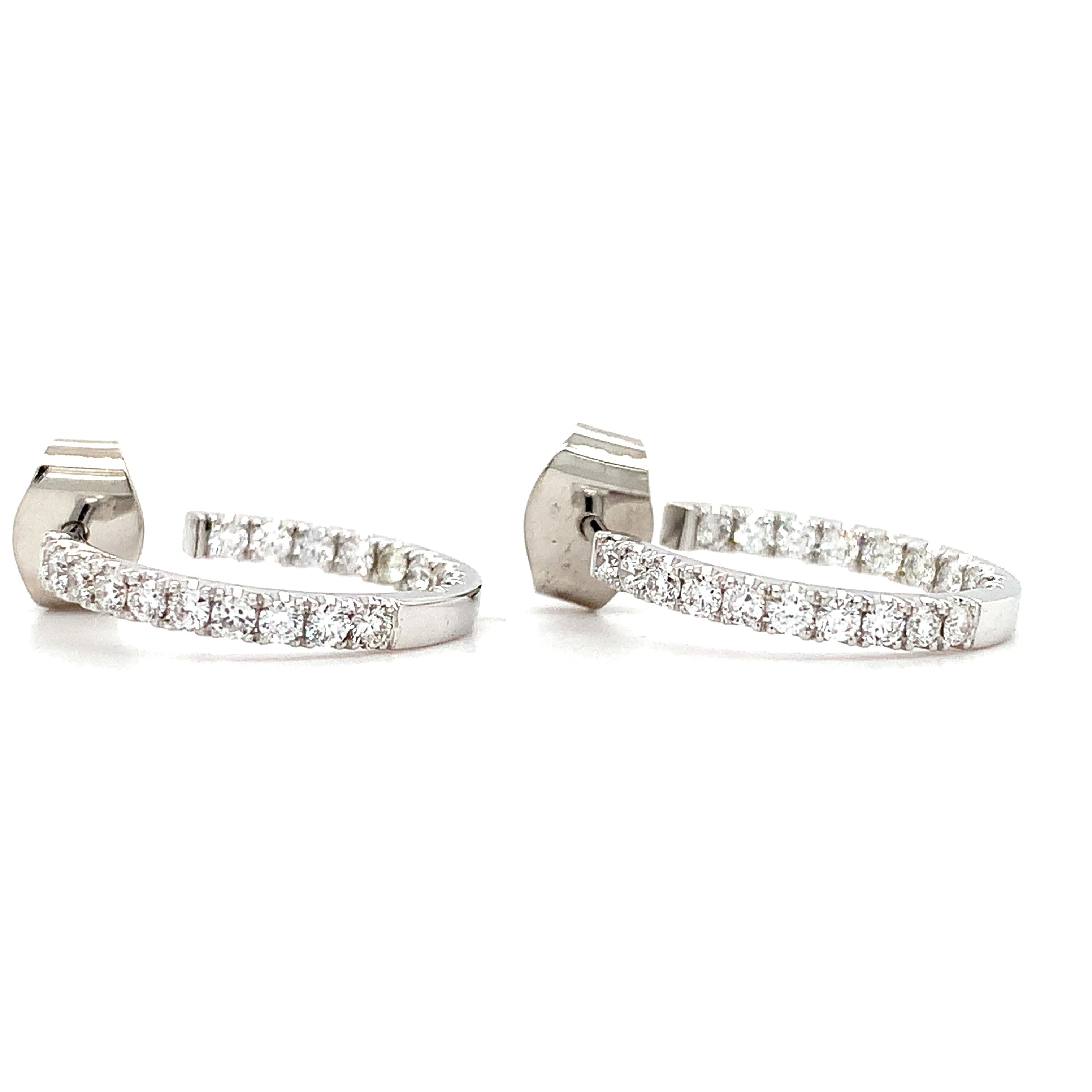 Taglio rotondo Orecchini a cerchio con diamante art deco petite in oro bianco 18 carati in vendita