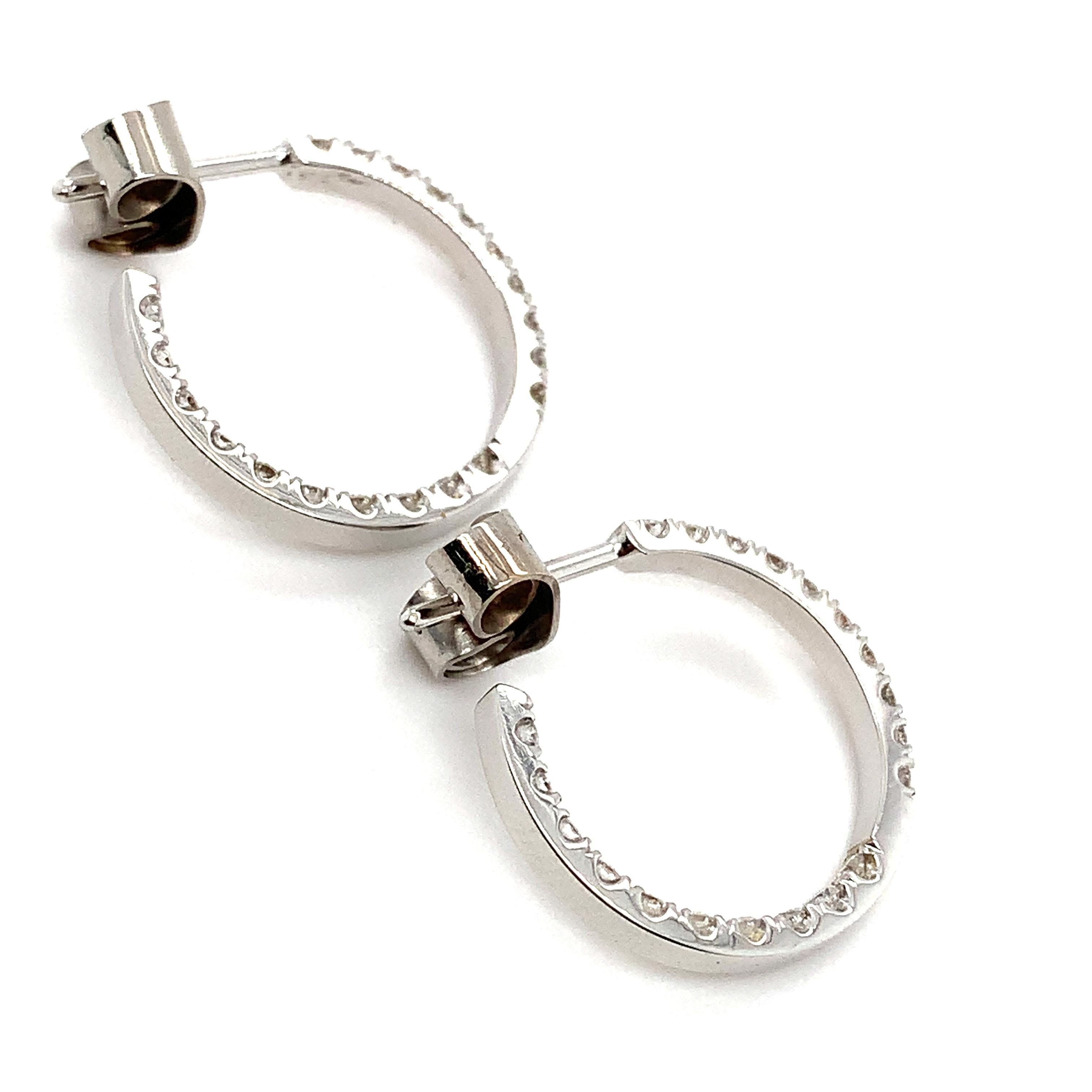 Donna Orecchini a cerchio con diamante art deco petite in oro bianco 18 carati in vendita